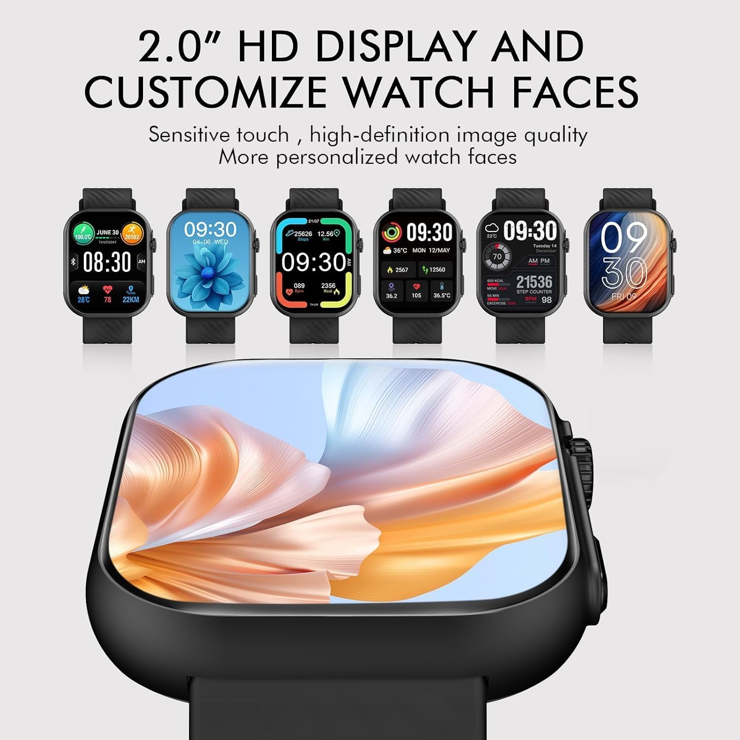 Smart Watch for Men Women (Answer/Make Calls), 2.0" Fitness Tracker with 100+ Sport Modes, Heart Rate/Sleep Monitor, Pedometer, SpO2, IP68 Waterproof Smart Watch for Android iOS Phones - Image 4