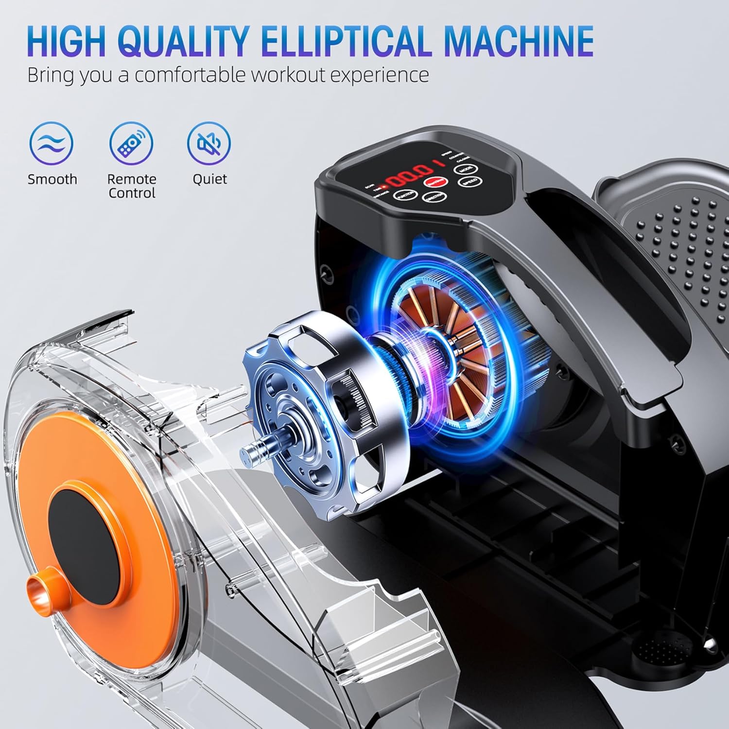 Under Desk Elliptical Machine, Ellipse Leg Exerciser for Seniors Fully Assembled, Quiet & Portable Electric Seated Pedal Exerciser with Remote Control & 12 Adjustable Speeds - Image 3