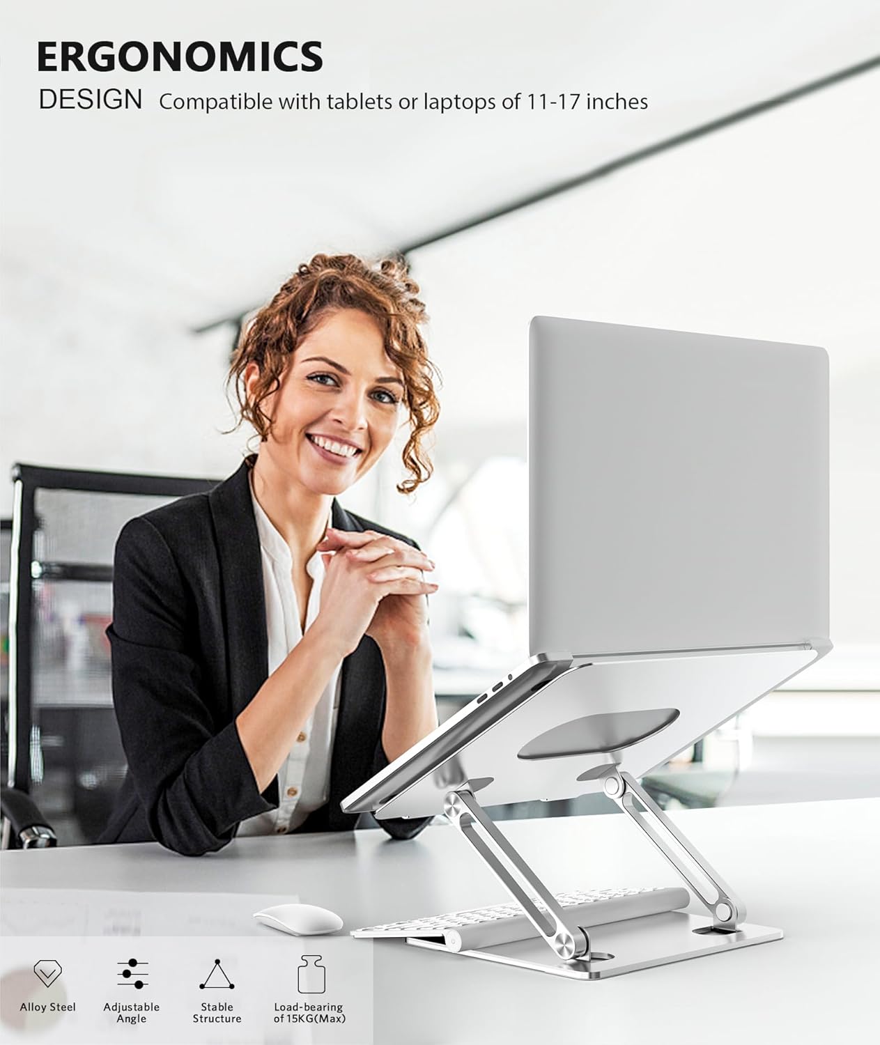 BoYata Laptop Stand, Laptop Holder, Multi-Angle Stand with Heat-Vent, Adjustable Notebook Stand for Laptop up to 17 inches-Silver - Image 3