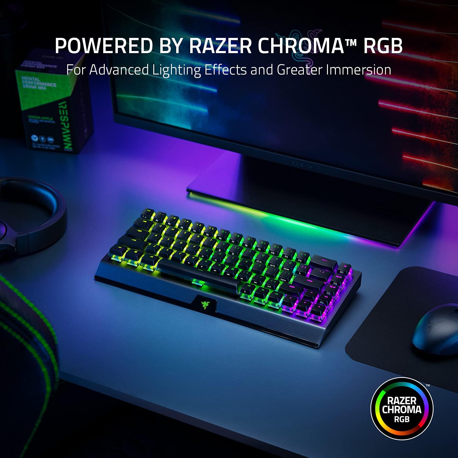 Razer BlackWidow V3 Mini HyperSpeed 65% Wireless Mechanical Gaming Keyboard: Green Mechanical Switches Tactile & Clicky - Phantom Pudding Keycaps - Chroma RGB - Up to 200 Hr Battery Snap Tap - Image 7