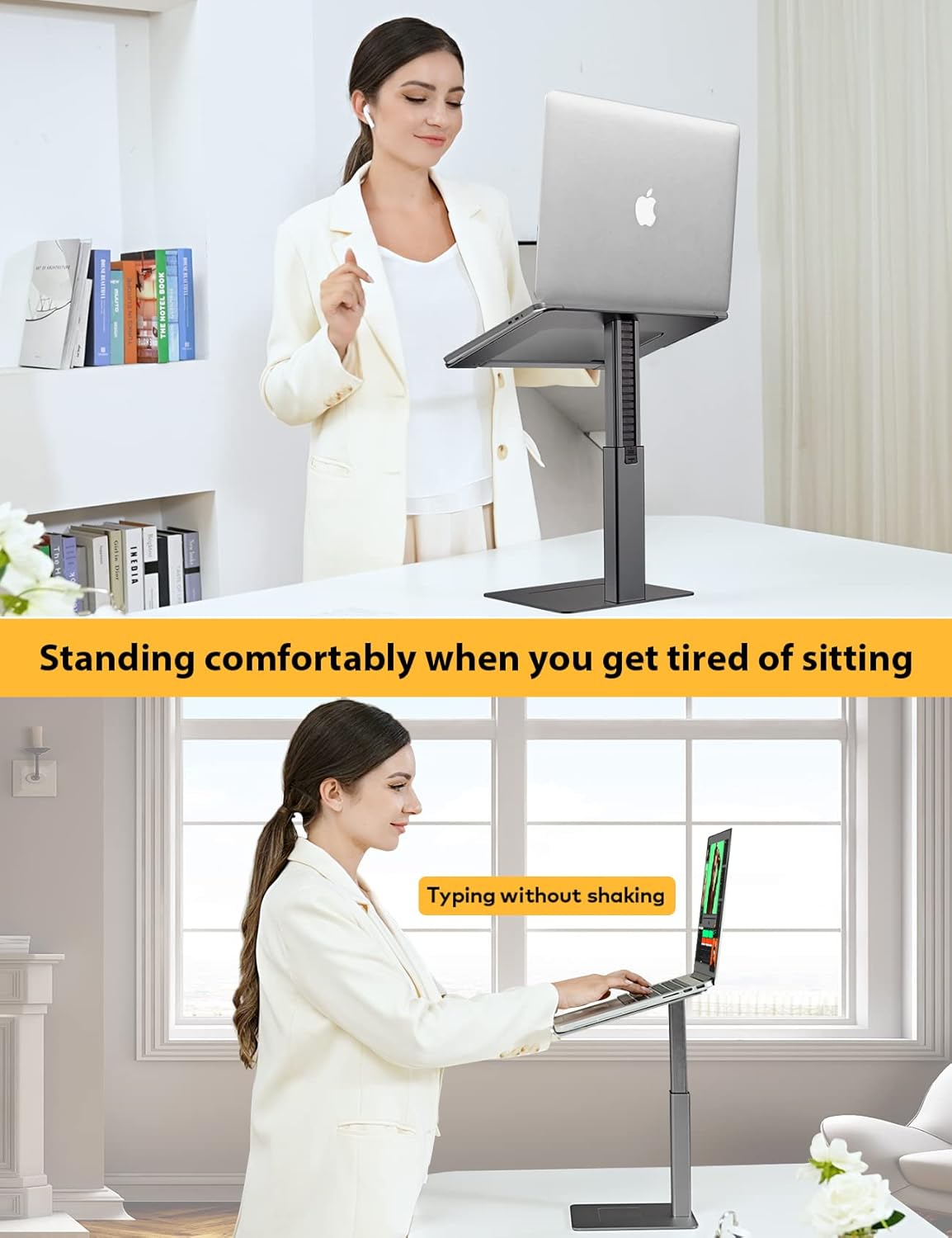 Laptop Stand for Desk, Ergonomic Sitting and Standing Laptop Riser for Notebook MacBook 11-17 Inches,DJ Laptop Stand Adjustable Height from 7-15 Inches Aluminum(Black) - Image 3