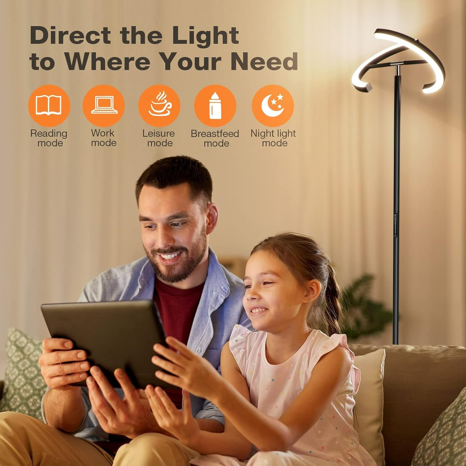 Floor Lamps for Living Room,SIBRILLE Modern Stepless Dimmable Standing Lamp 3000-6000K,22W LED Rotatable Reading Standing Light,Touch&Remote Control Uplighter Floor Lamp for Living Room Bedroom Office - Image 9