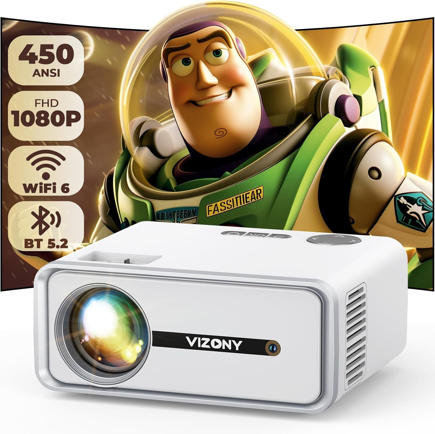 Mini Projector with WiFi and Bluetooth, 450ANSI 1080P FHD Home Movie Projector, Portable Outdoor Projector with 250" Display+Zoom, Compatible w/Phone/Laptop/TV Stick-Indoor&Outdoor - Image 2