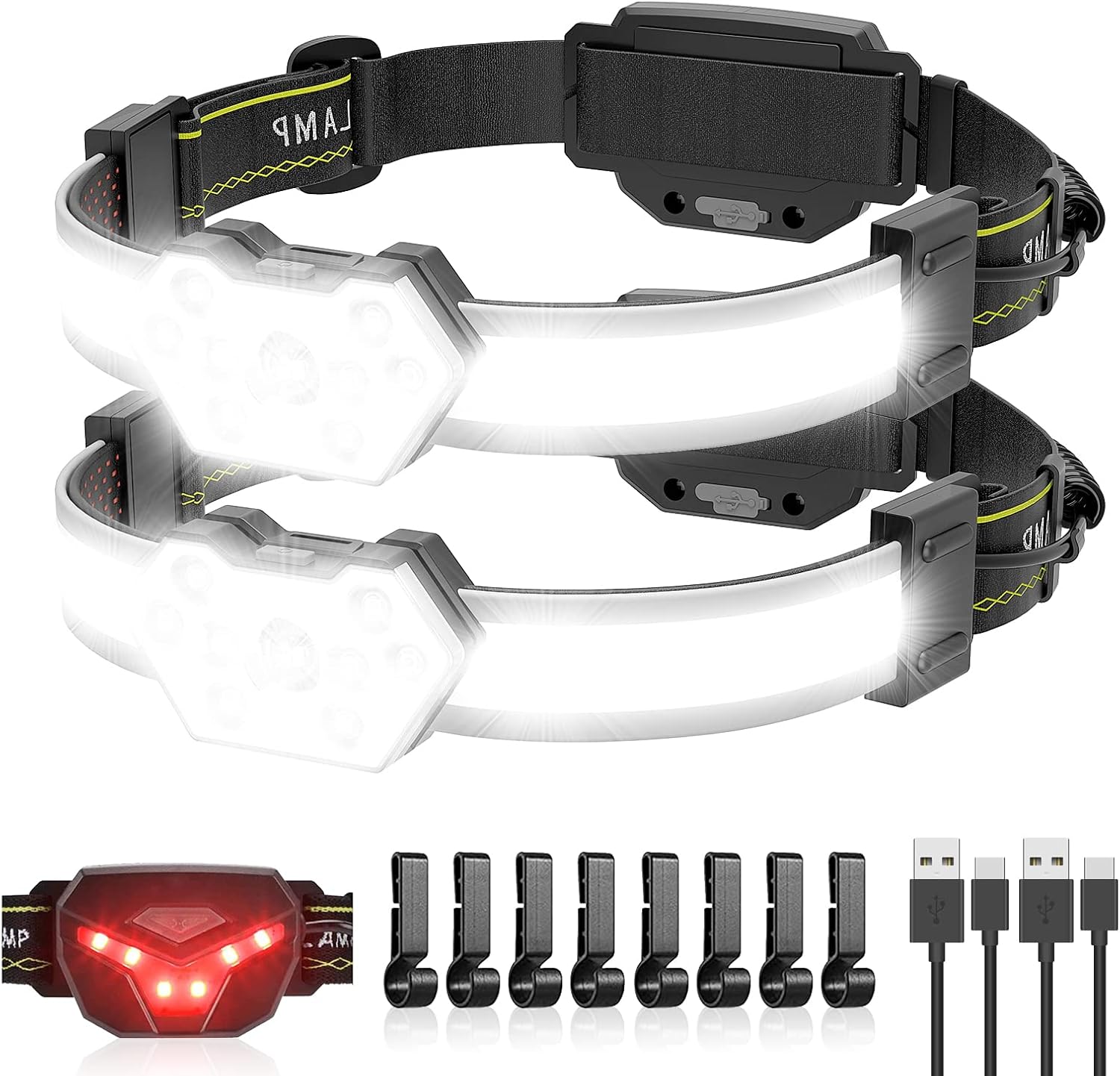 EXIN DECHEN LED Headlamp Rechargeable, 1200 Lumen Super Bright Headlamp Flashlight, 270° Wide Beam LED Headlamps with Red Taillight, 8 Mode Lightweight Waterproof Head Lamp - Image 2