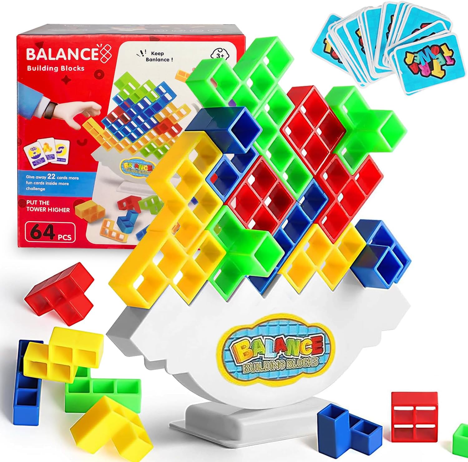 64Pcs Tetra Tower Game, Stack Attack Board Game for Kids and Adults, Fun Uzzle Family Games Team Toys Building Block - Image 2