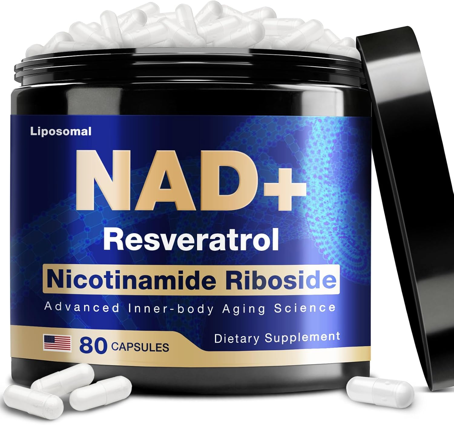 NAD Supplement - NAD Nicotinamide Riboside Resveratrol 900mg, Liposomal NAD with NR for Women and Men, Supports Cellular Energy, Anti-Aging, Brain, Muscle - 80 Capsules - Image 2