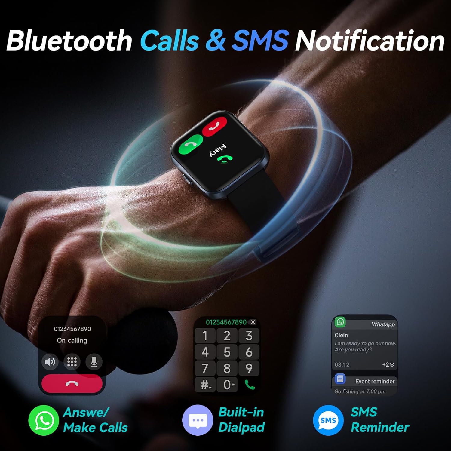 Smart Watches for Men Android & iPhone, 1.8" Alexa Built-in Smartwatches Fitness Tracker Watch with Bluetooth Calls, IP68 Waterproof, Heart Rate/Sleep/SpO2/Stress Monitor, 110 Sport Modes - Image 3