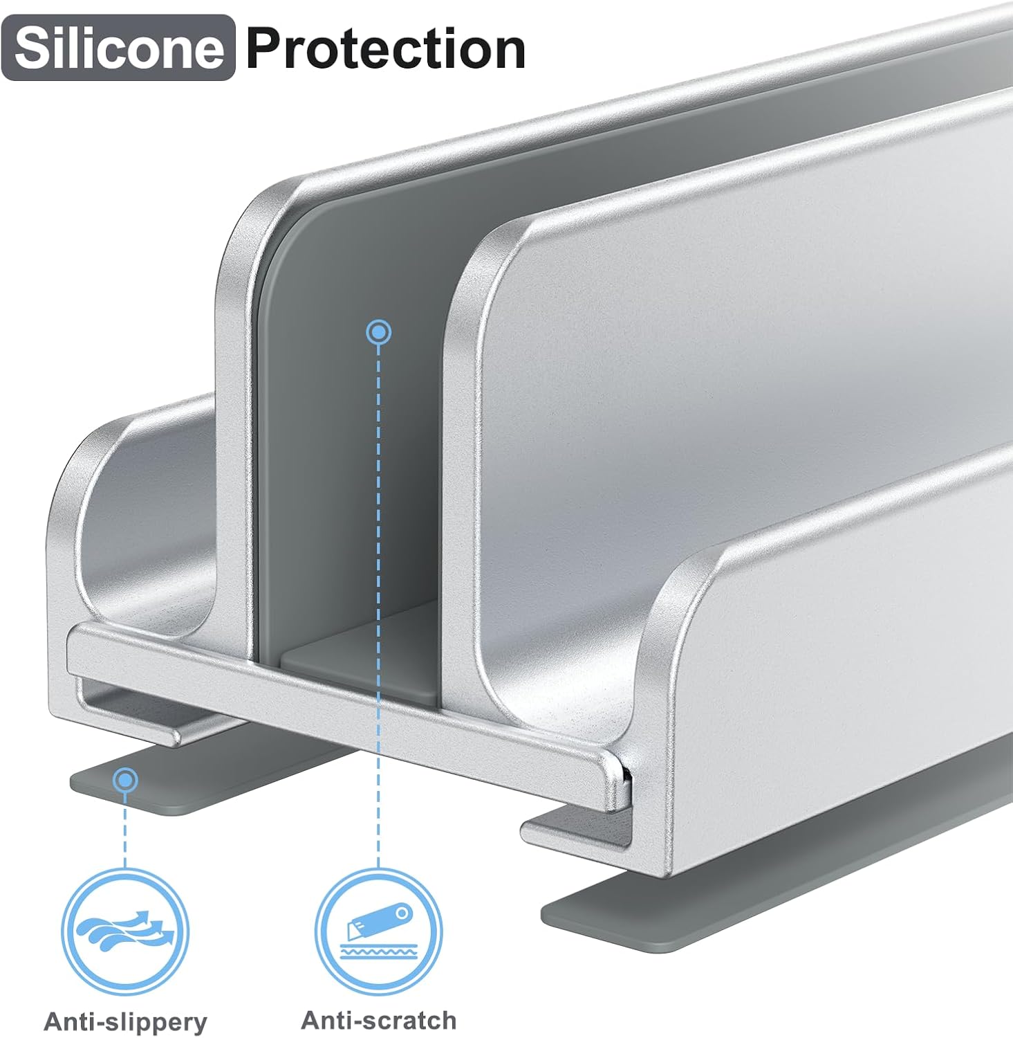 Vertical Laptop Stand, Aluminum Laptop Holder, Adjustable 3-in-1 Design, Compatible with MacBook, MacBook Pro/Air, Dell, HP, Lenovo, Up to 17.3 inches (Silver) - Image 6