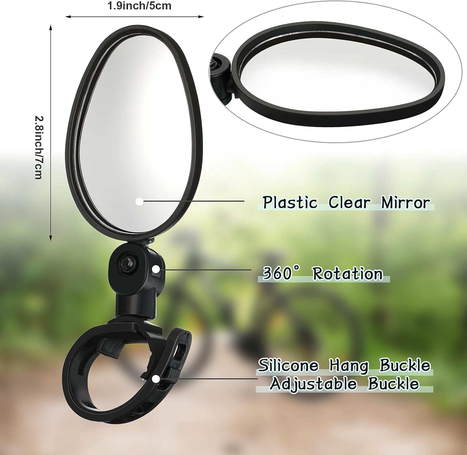Hestya 2 Pcs Bike Mirror 360 Degree Adjustable Safe Rotatable Handlebar Mirror Bicycle Accessories Shockproof Acrylic Convex for Mountain Road Bike - Image 3