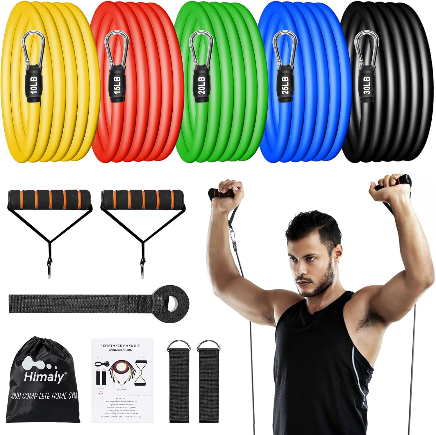 Resistance Bands Set, Workout Bands with Handles, Door Anchor, Ankle Straps and Carry Bag, Exercise Bands for Shape Body and Home Workouts - Image 2