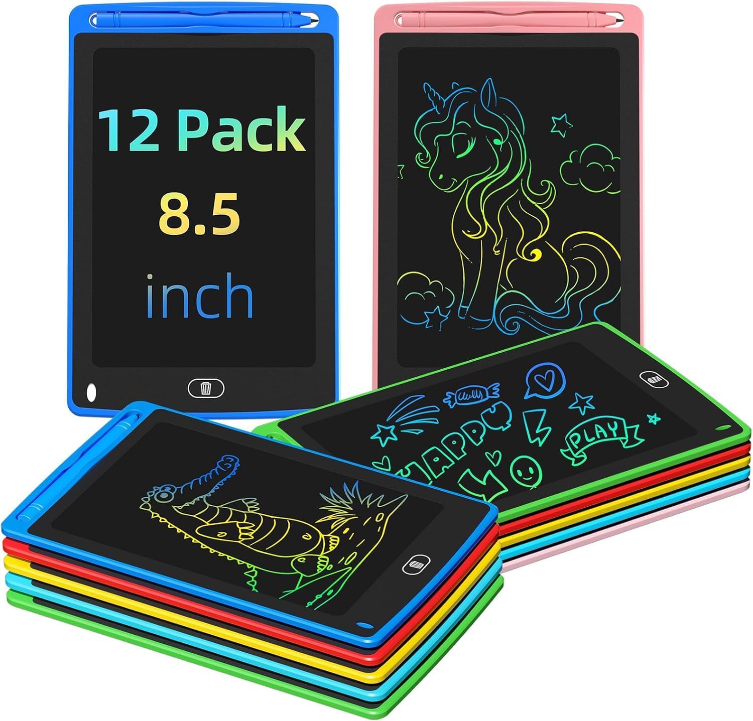 12 Pack LCD Writing Tablet for Kids, 8.5 Inch Colorful Doodle Board Drawing Tablet, Erasable Doodle Pad for Toddlers, Educational Learning Toys Birthday Gifts for Boys Girls Age 3 4 5 6 7 8 - Image 2