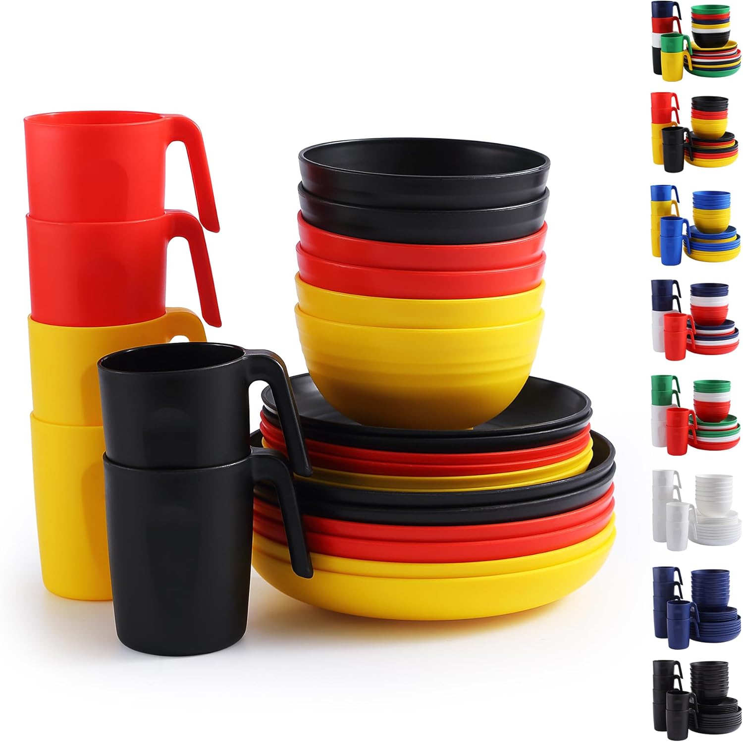 Berglander Plastic Dinnerware Sets 24pcs Service for 6, DE Color Reusable Plates and Bowls Sets, Dish Set Include Dinner Plates, Dessert Plate, Cereal Bowls, Cups for Home, Garden, Picnic, Camping - Image 2