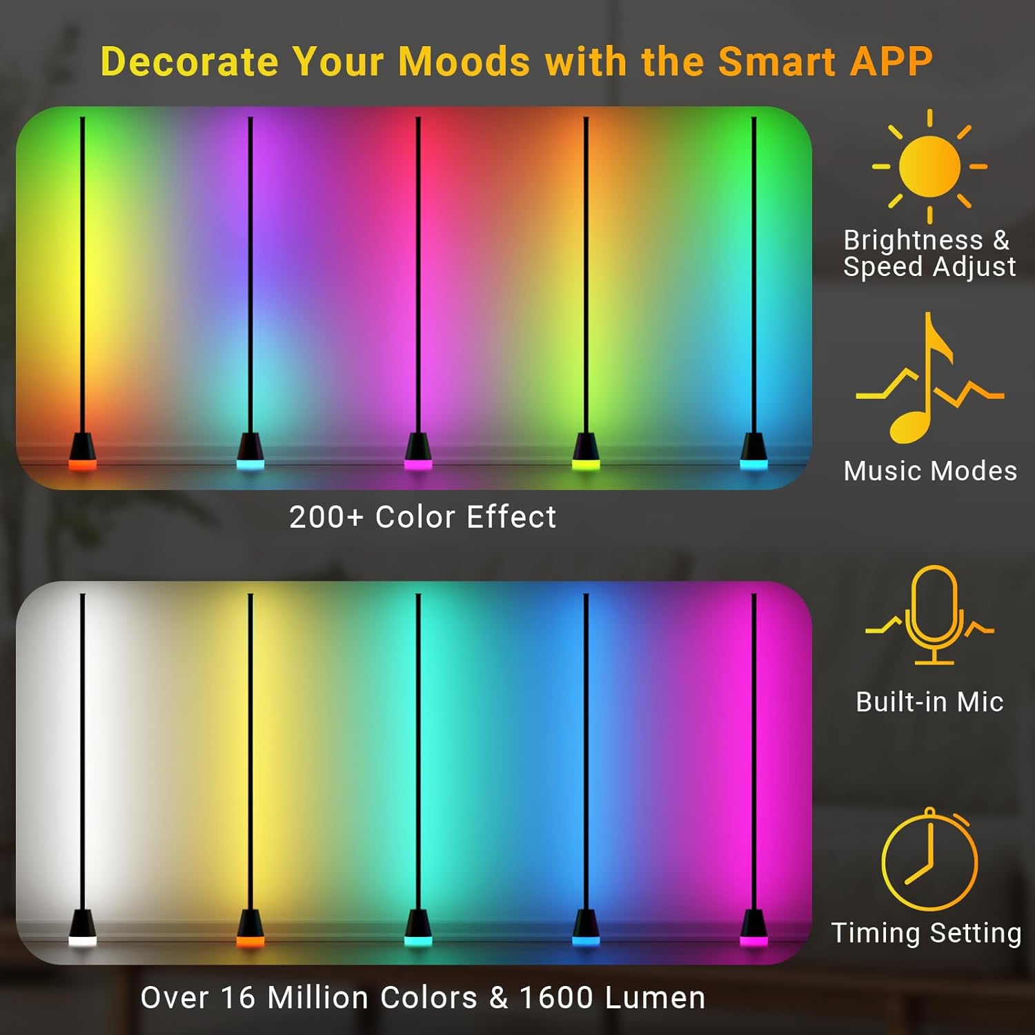 Smart RGB Corner Floor Lamp - LED Corner Lamp with App and Remote Control, 16 Million Colors RGB Floor Lamp with Music Sync, Ambient Lighting Lamp - LED Lamp for Bedroom, Living Room - Image 6