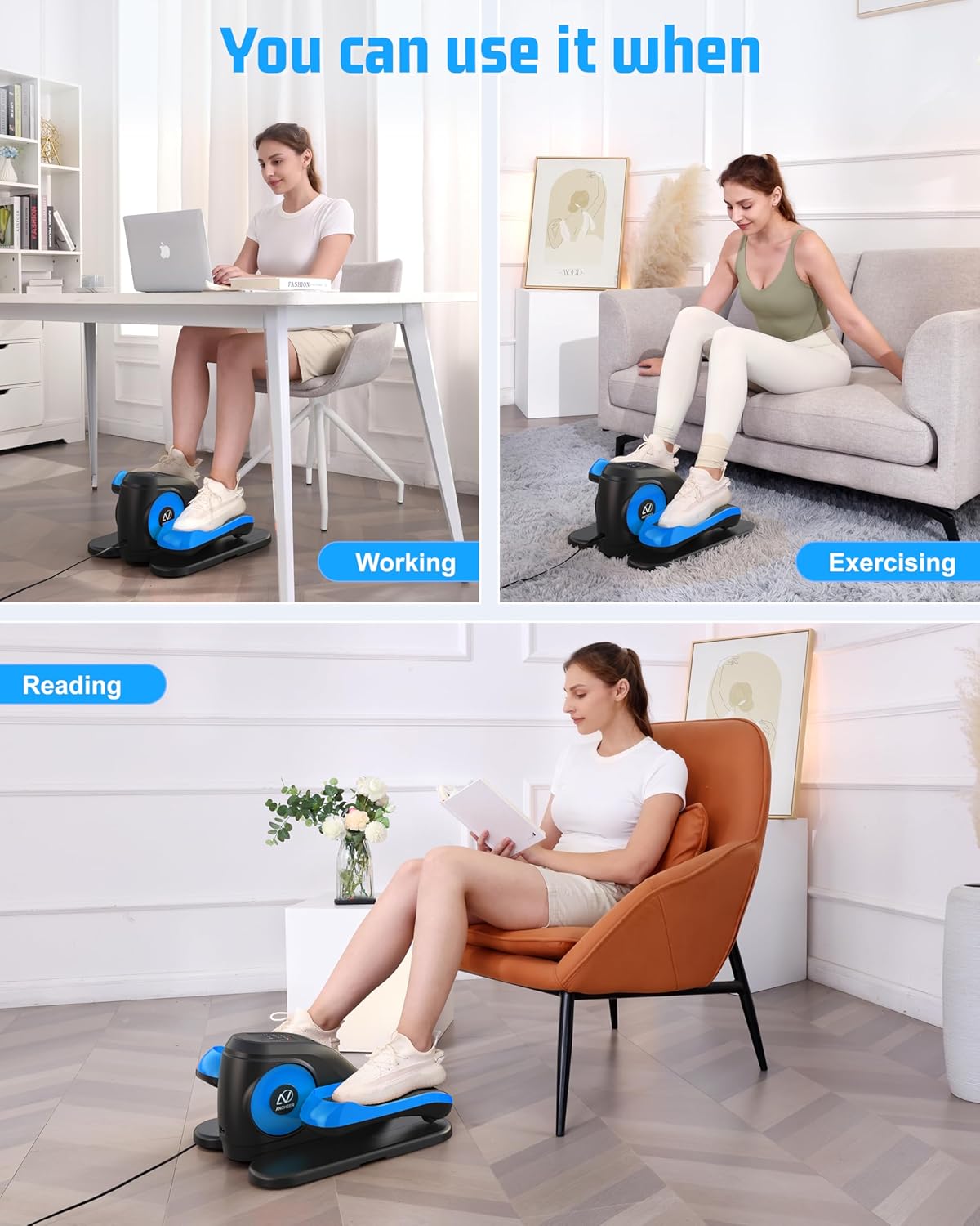 ANCHEER Under Desk Elliptical Machine, Electric Ellipse Leg Exerciser for Seniors with Remote Control, Quiet & Compact Pedal Exerciser, Manual & Auto Mode for Home and Office Use - Image 8