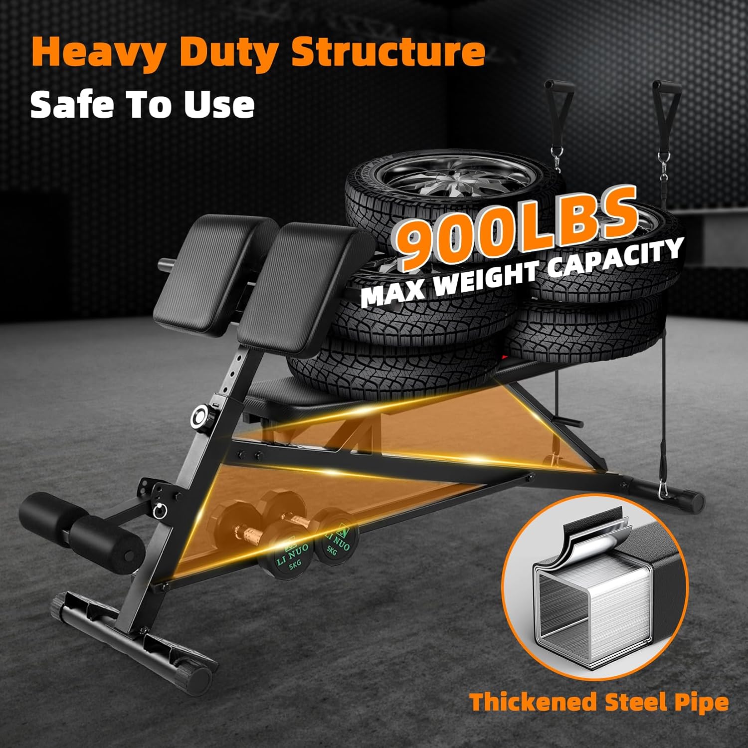 OPPSDECOR Adjustable Weight Bench with Preacher Curl, 900LBS Heavy Duty Roman Chair for Hyper Back Extension, 3 IN 1 Workout Bench Press for Home Gym Full Body Strength Training with 2 Resistance Bands - 2024 Upgrade - Image 3