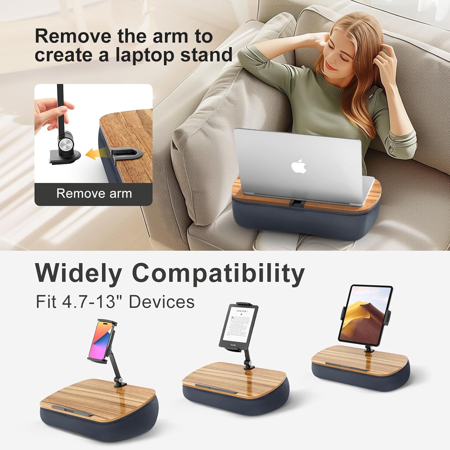 Lap Beanbag Cozy Kindle Pillow Stand for Bed with Adjustable Arm, 360° Tablet Holder, Fits 4.7"-13" Kindle, iPad, Phone, Lap Desk for Hands Free Reading in Bed, Couch, Sofa,Gray - Image 3