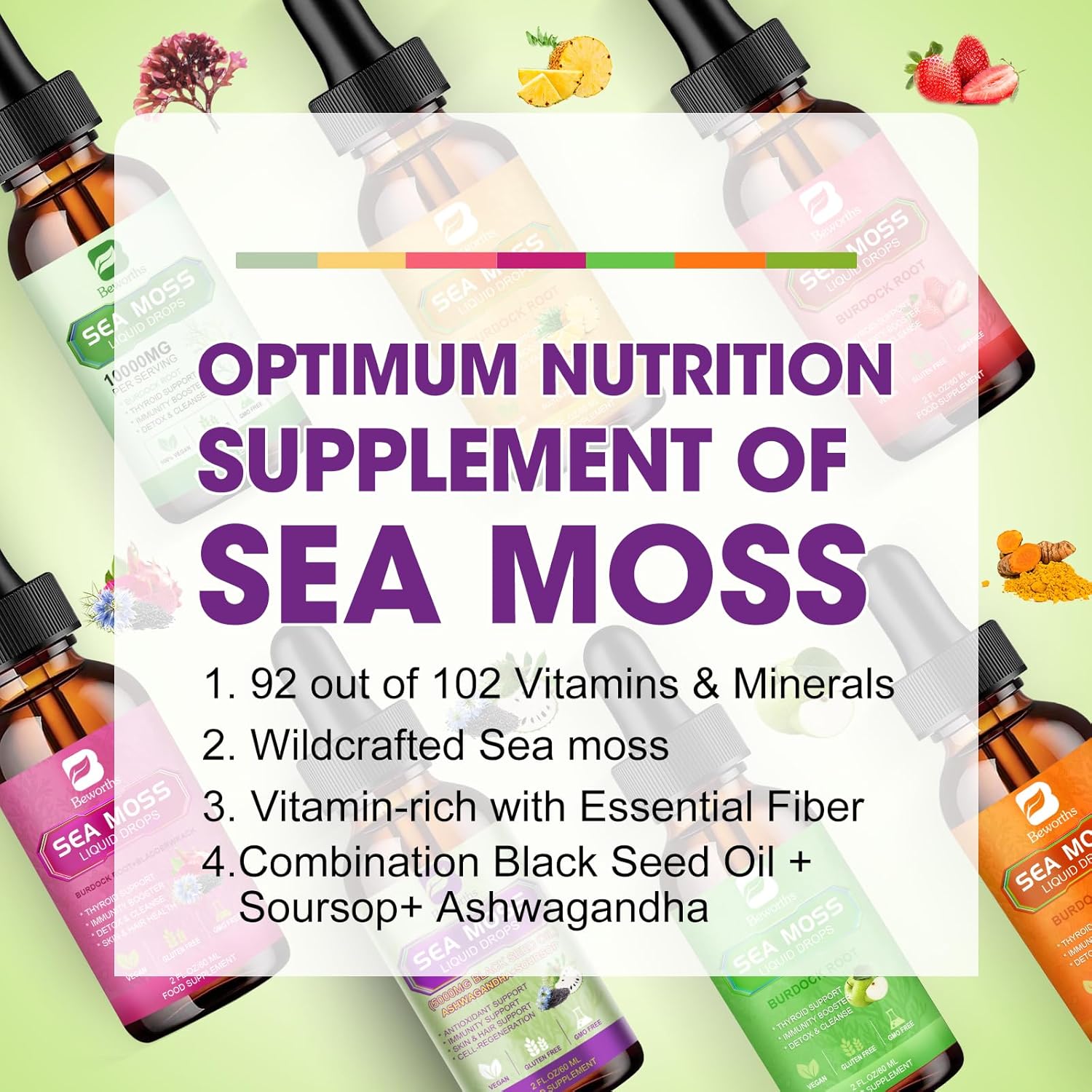 Sea Moss Liquid Drops - Irish Sea Moss Black Seed Oil with Ashwagandha, Soursop Bitters, Elderberry, Burdock Root, Bladderwrack, Multimineral Seamoss Supplement Support Antioxidant, Immune, Gut Health - Image 6