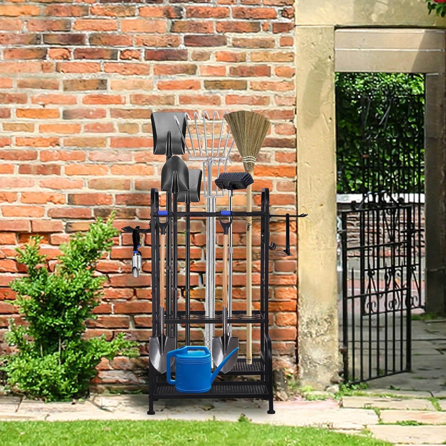 Garden Tool Organizer, Heavy Duty Tool Rack Stand, Metal Garden Tool and Storage Rack, Outdoor Tool Utility Organizer for Long Handled Tools, Shovel, Rake, Yard Tool Holder for Garage, Shed, Black - Image 9