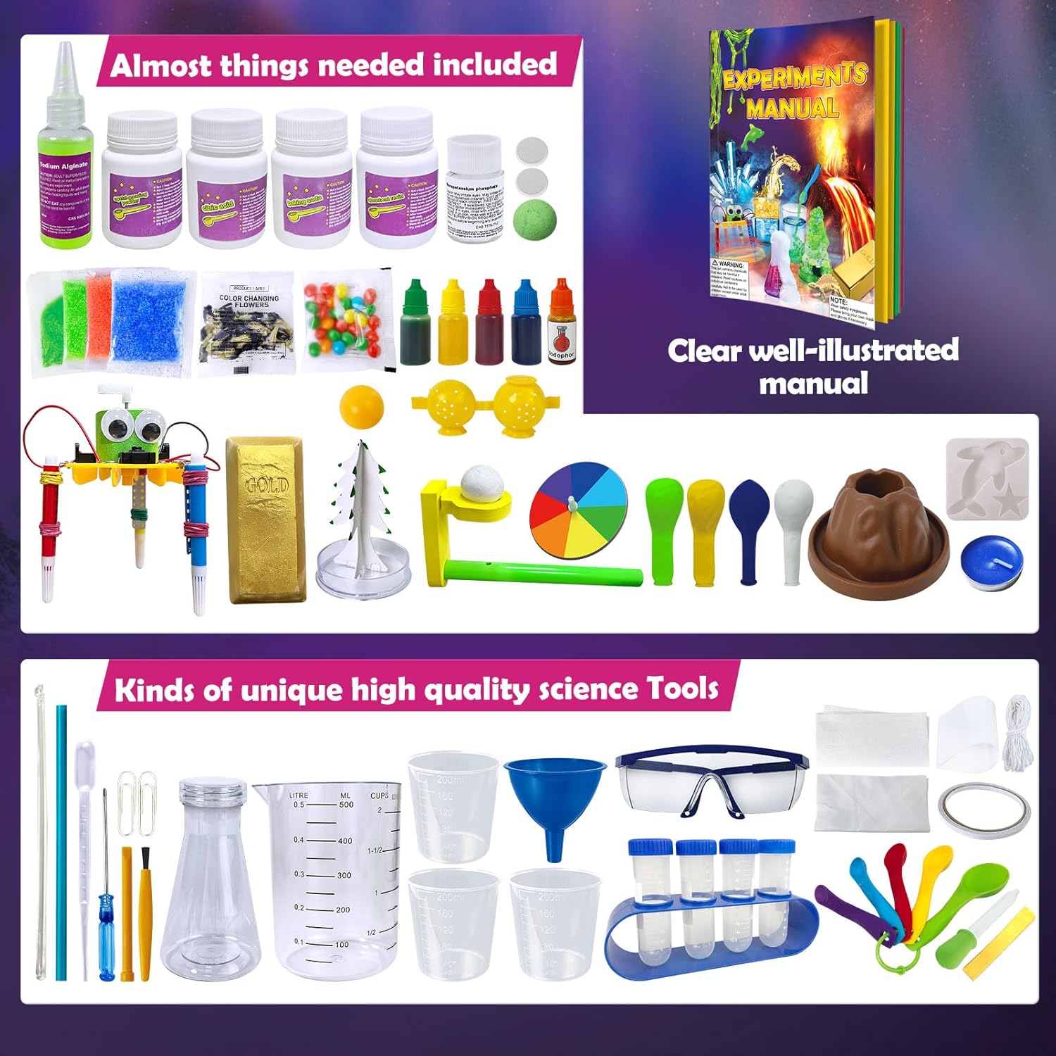 UNGLINGA 150 Experiments Science Kits for Kids, S.T.E.M Educational Project Toys for Boys Girls Birthday Gifts Ideas, Volcano, Chemistry Lab Tools Scientist Set - Image 7