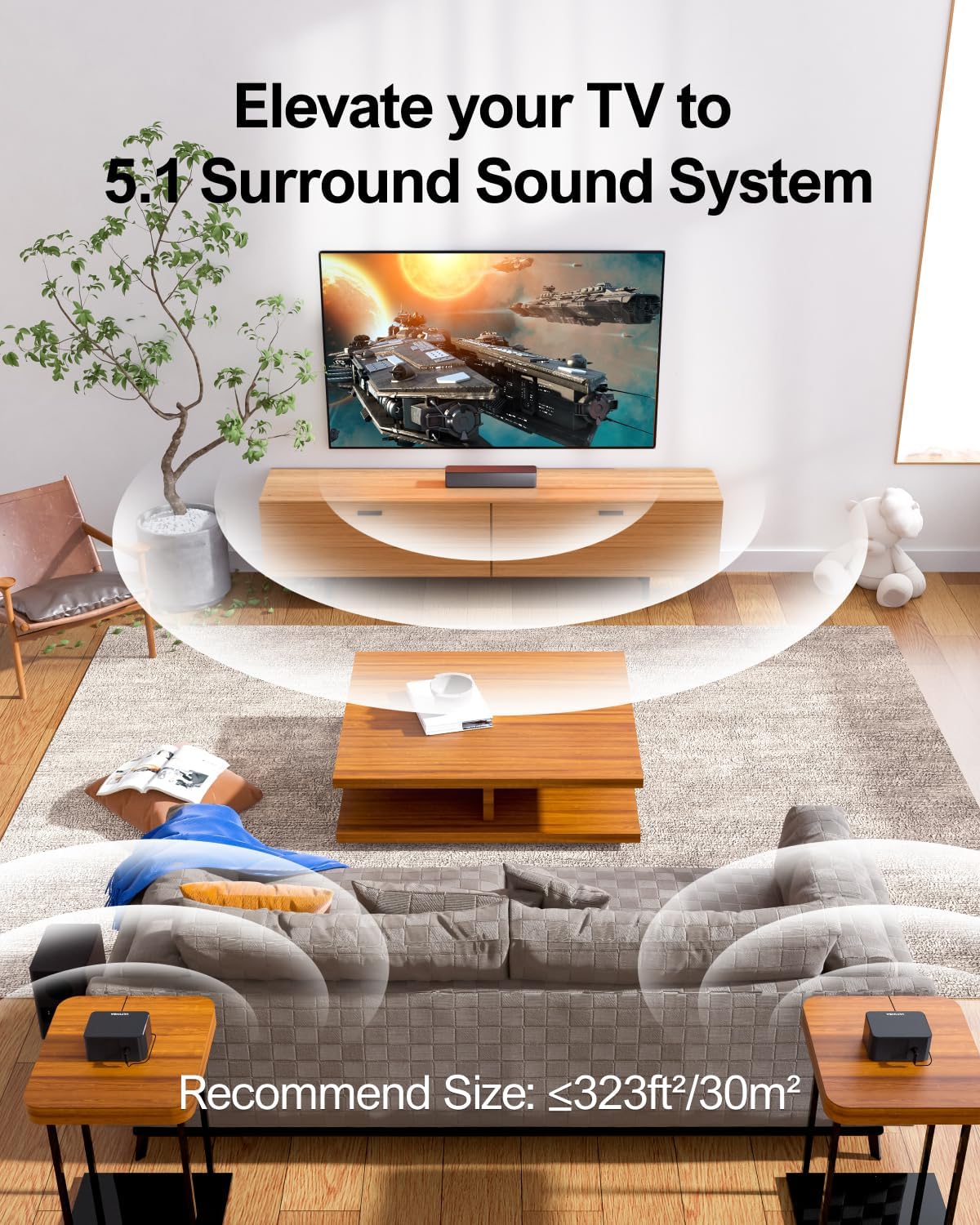 ULTIMEA 5.1 Virtual Surround Sound Bar, 320W Home Theater Surround System with Adjustable Speakers & Subwoofer, TV Speaker Soundbar, Sound Bar for Smart TV, Bluetooth 5.3, Easy Setup, Poseidon D50 - Image 3
