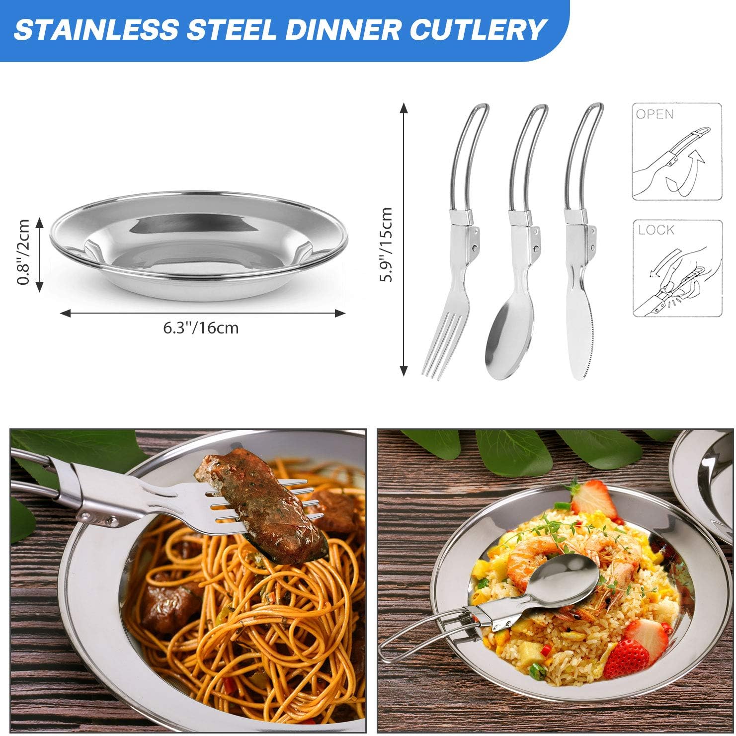 Odoland 15pcs Camping Cookware Mess Kit, Non-Stick Lightweight Pot Pan Kettle Set with Stainless Steel Cups Plates Forks Knives Spoons for Camping, Backpacking, Outdoor Cooking and Picnic - Image 7