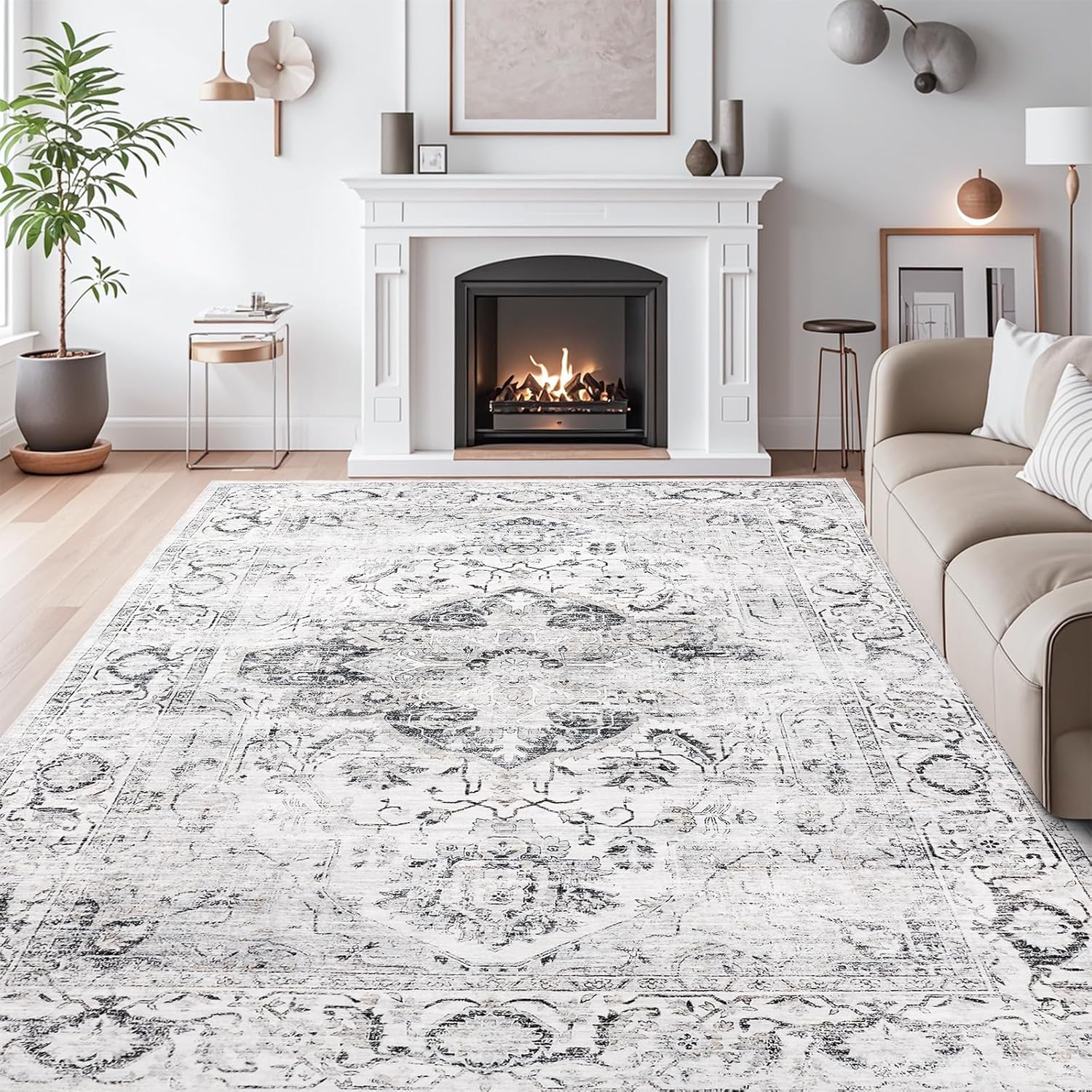 8x10 Area Rugs for Living Room - Stain Resistant Anti-Slip Backing Washable Rug,Rugs for Bedroom,Dining Room,Vintage Printed Large Area Rug (Ivory/Gray,8'x10') - Image 2
