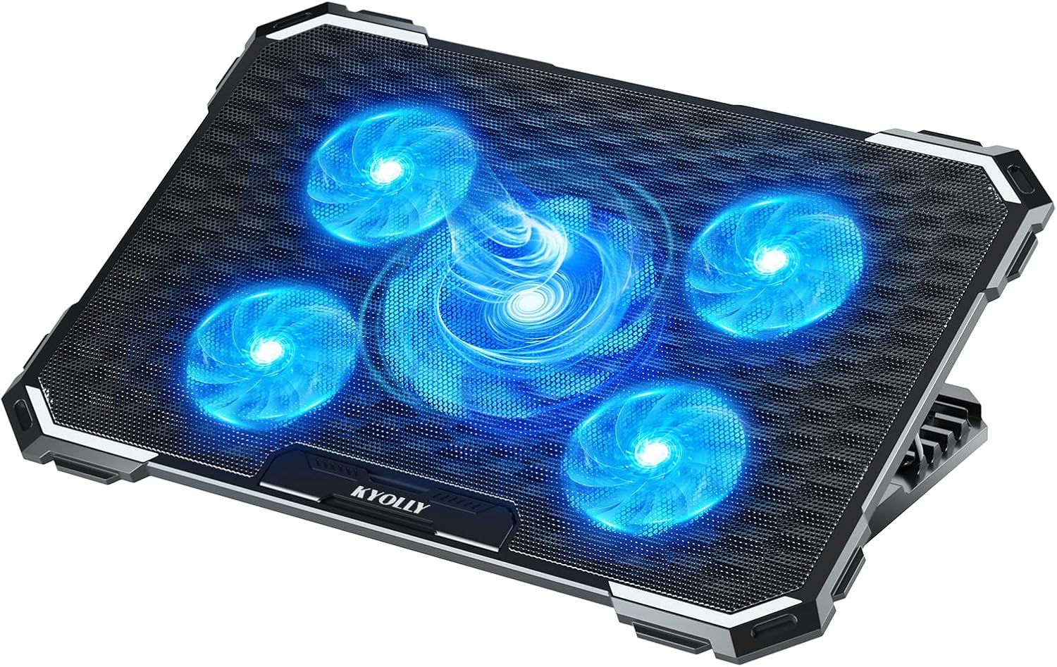 Upgrade Laptop Cooling Pad,Gaming Laptop Cooler with 5 Quiet Fans,2 USB Ports,5 Adjustable Stand Height,Blue LED Lights,for 15.6 Inch Laptops - Image 2