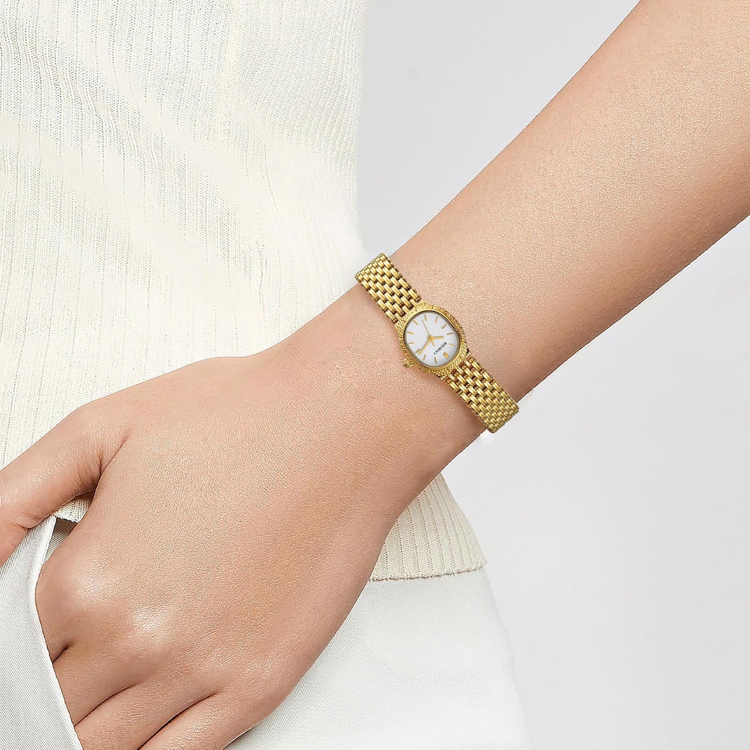 BERNY Gold Watches for Women Vintage Bracelet Wrist Watch Luxury Small Ladies Oval Quartz Watch with Tools Included - Image 6