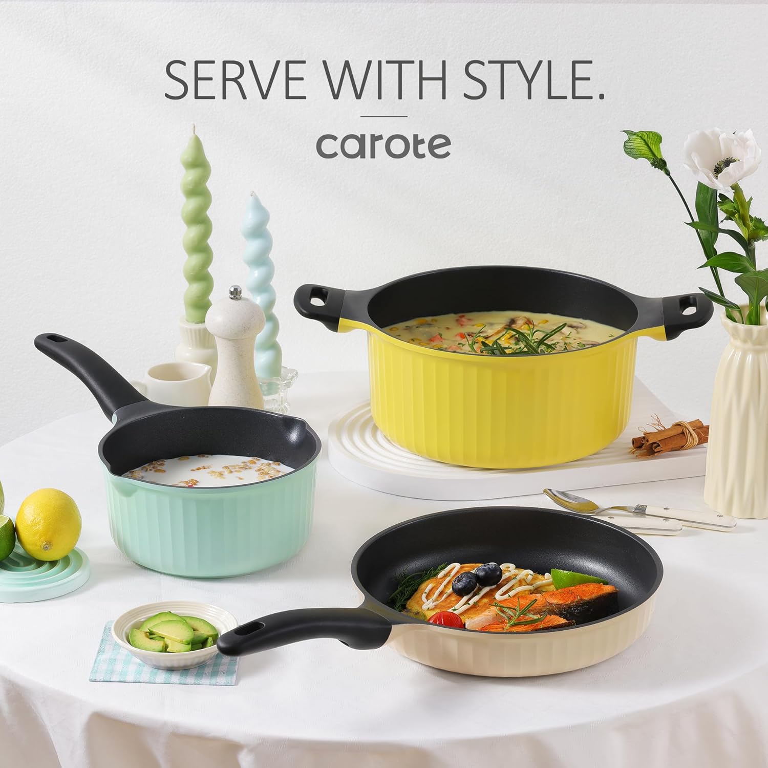 CAROTE Pots and Pans Set,Nonstick Cookware set, Induction Cookware, Non Stick Kitchen Cooking Set, with Frying Pans Set,Egg Pan - Image 6