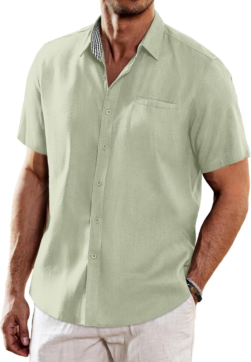 COOFANDY Men's Casual Linen Shirts Short Sleeve Button Down Shirt Summer Beach Tops - Image 2