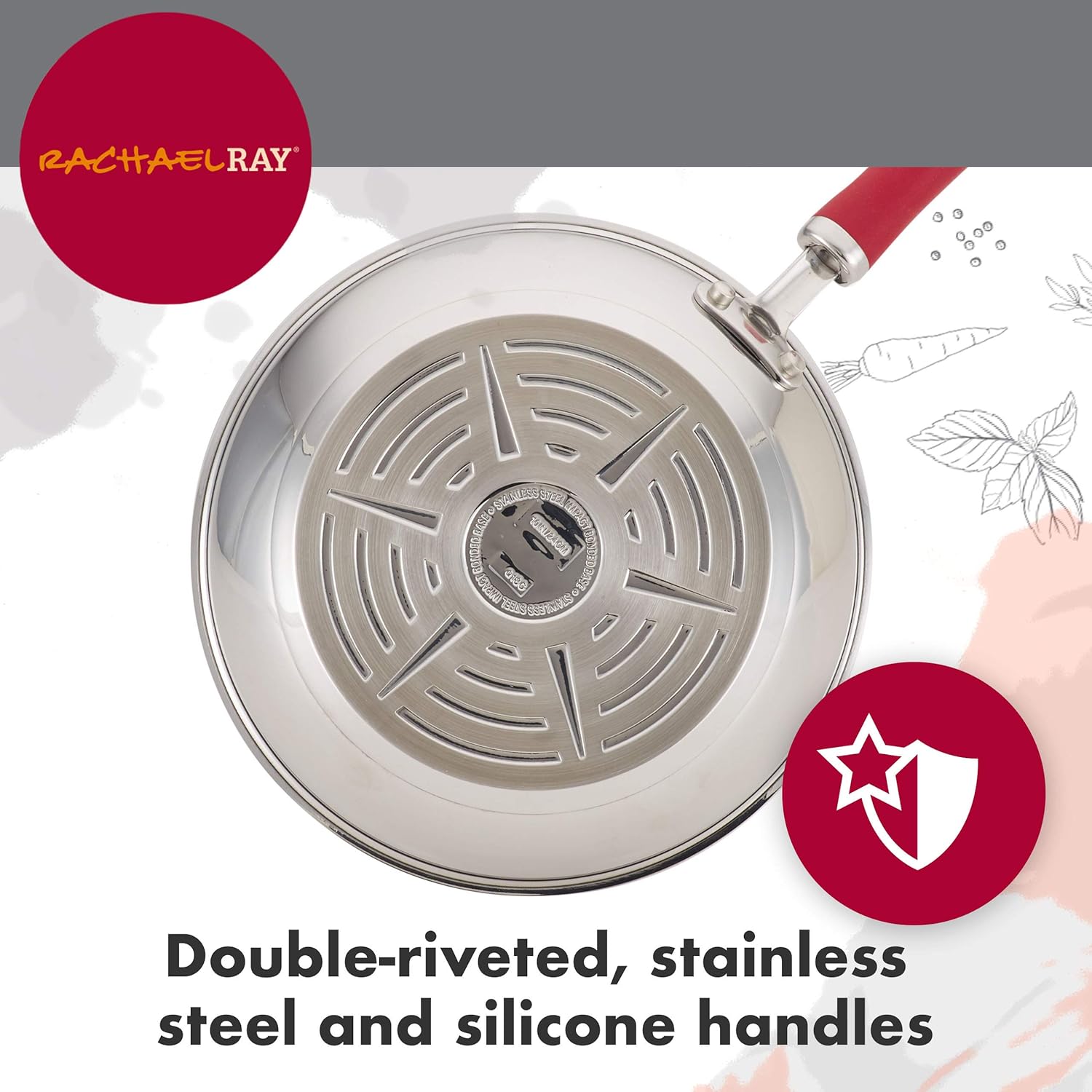 Rachael Ray Create Delicious Stainless Steel Cookware Set, 10-Piece Pots and Pans Set, Stainless Steel with Red Handles - Image 6