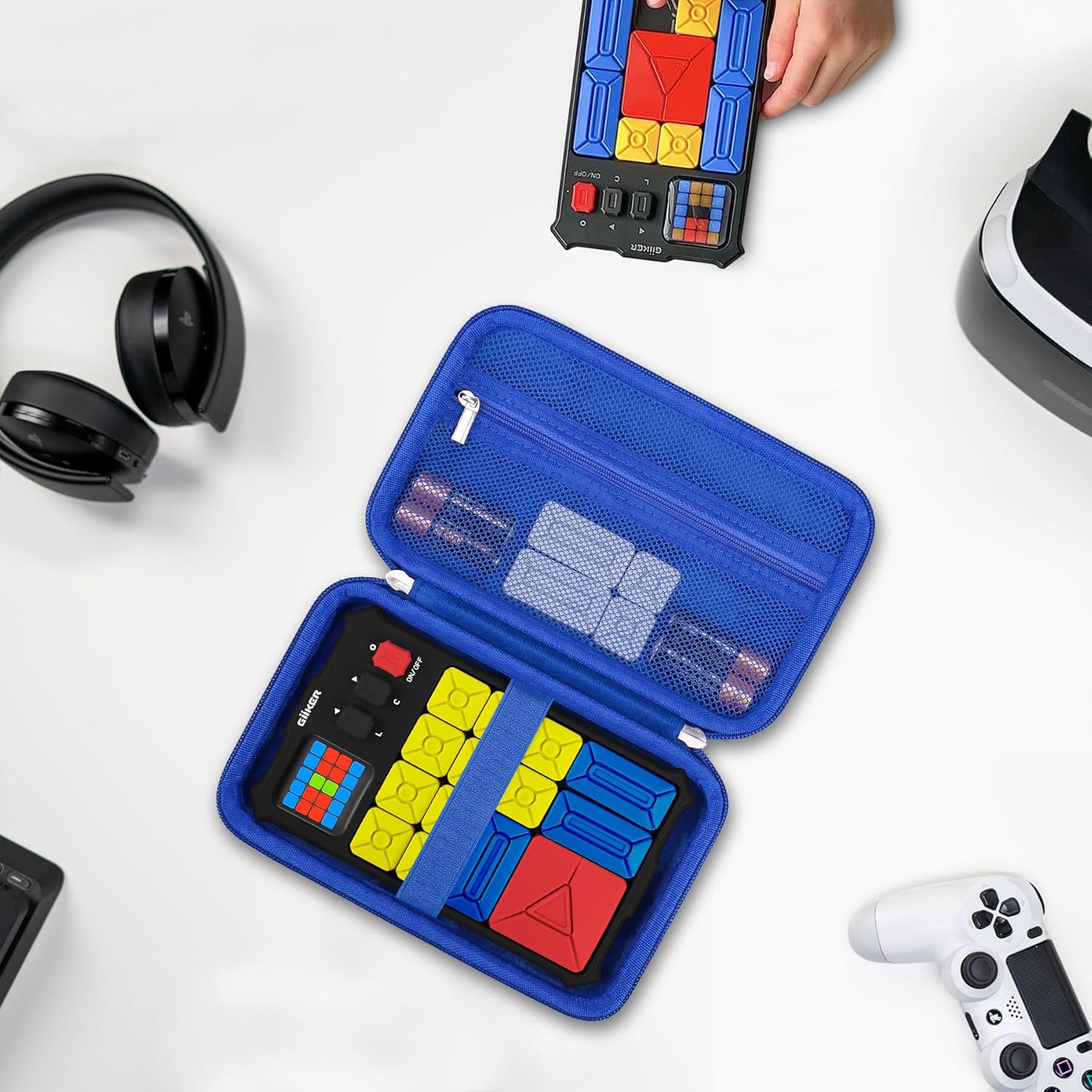 Hard Travel Case Compatible with GiiKER Super Slide Puzzle Games, Brain Teaser Protection Case with Zipper Mesh Pocket for Magnetic Cubes and Batteries, Blue - Image 7