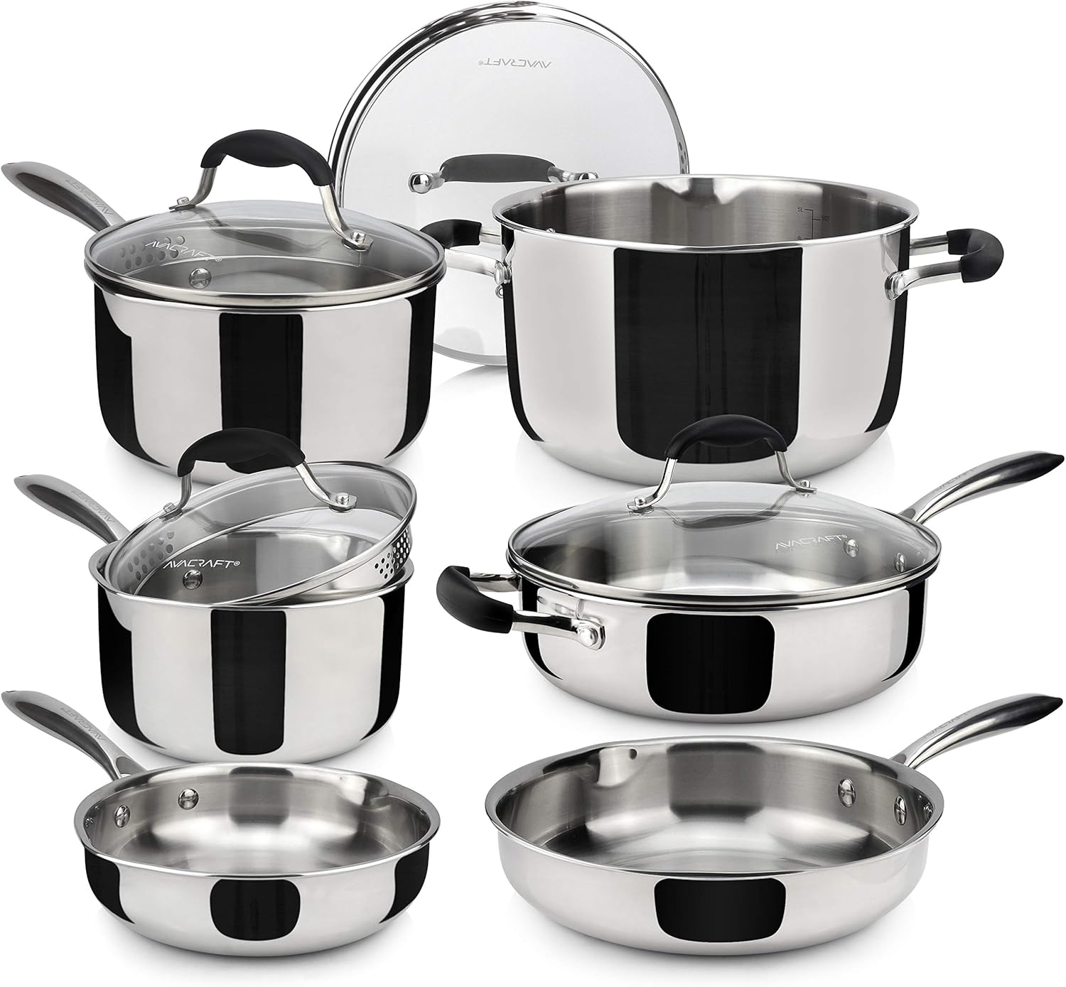 AVACRAFT 18/10 Stainless Steel Cookware Set, Premium Pots and Pans Set, Kitchen Essentials for cooking, Multi-Ply Body Stainless Steel Pan Set, 10-Piece Sets - Image 2