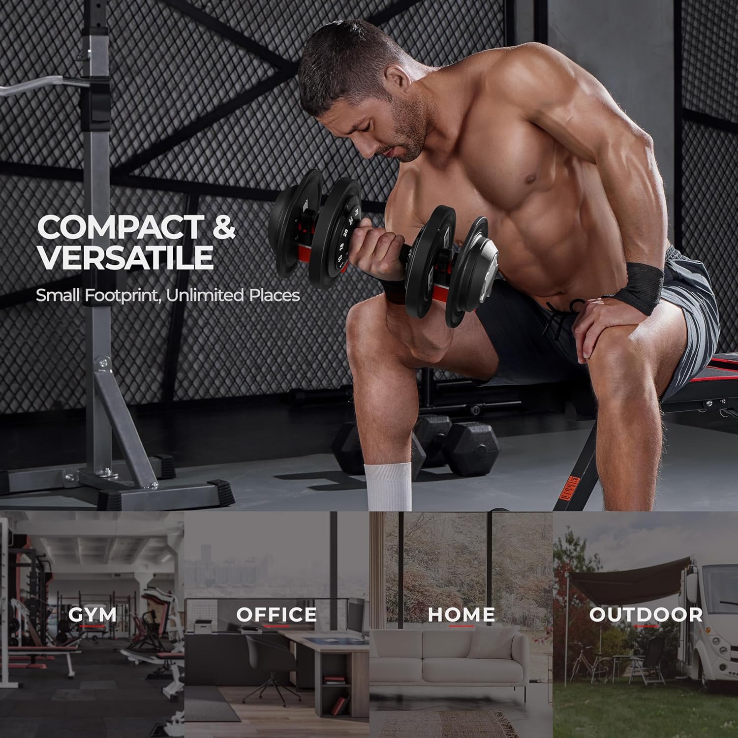 Yaheetech Adjustable Dumbbell Set 28/40/52.5/90LBS Adjustable Dumbbells Fast Adjust Dumbbell Weight Set with Anti-Slip Handle and Tray for Men/Women Home Gym Strength Training Equipment Single/Pair - Image 9