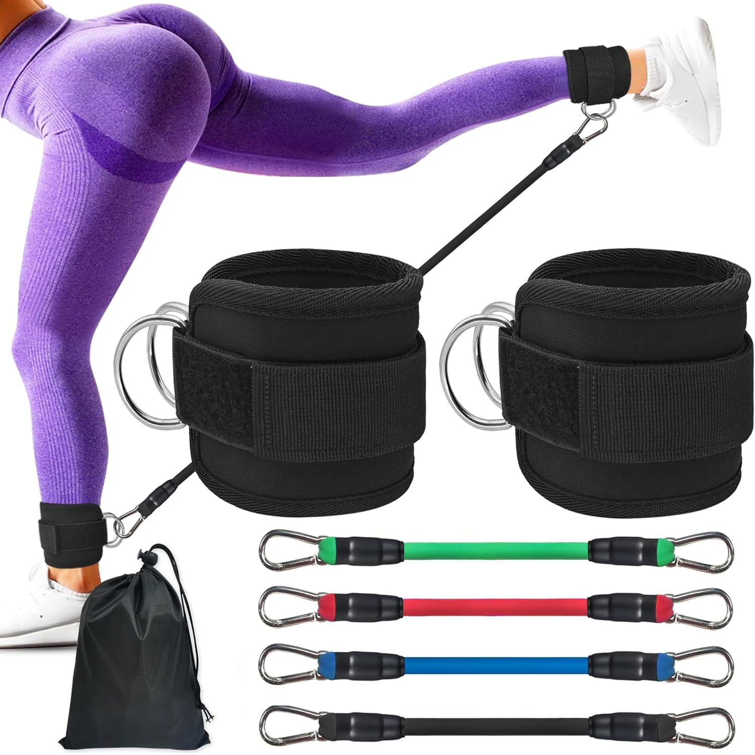 Fitness Ankle Straps for Cable Machine, Kickbacks Glute Workouts, Lower Body Exercises, Adjustable Leg Straps with Neoprene Padding Men Women - Image 2