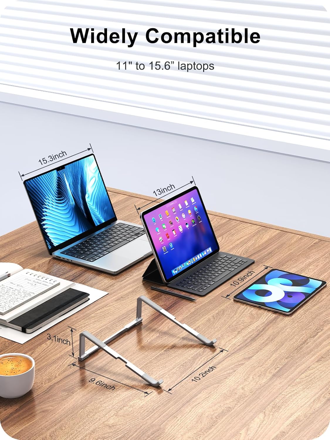 Laptop Stand for Desk, Aluminum Computer Stand for Laptop, Foldable Laptop Riser, Portable Laptop Stand, Compatible for MacBook Pro/Air, Dell, HP, Lenovo, 11'' -15.6'' (Silver) - Image 6