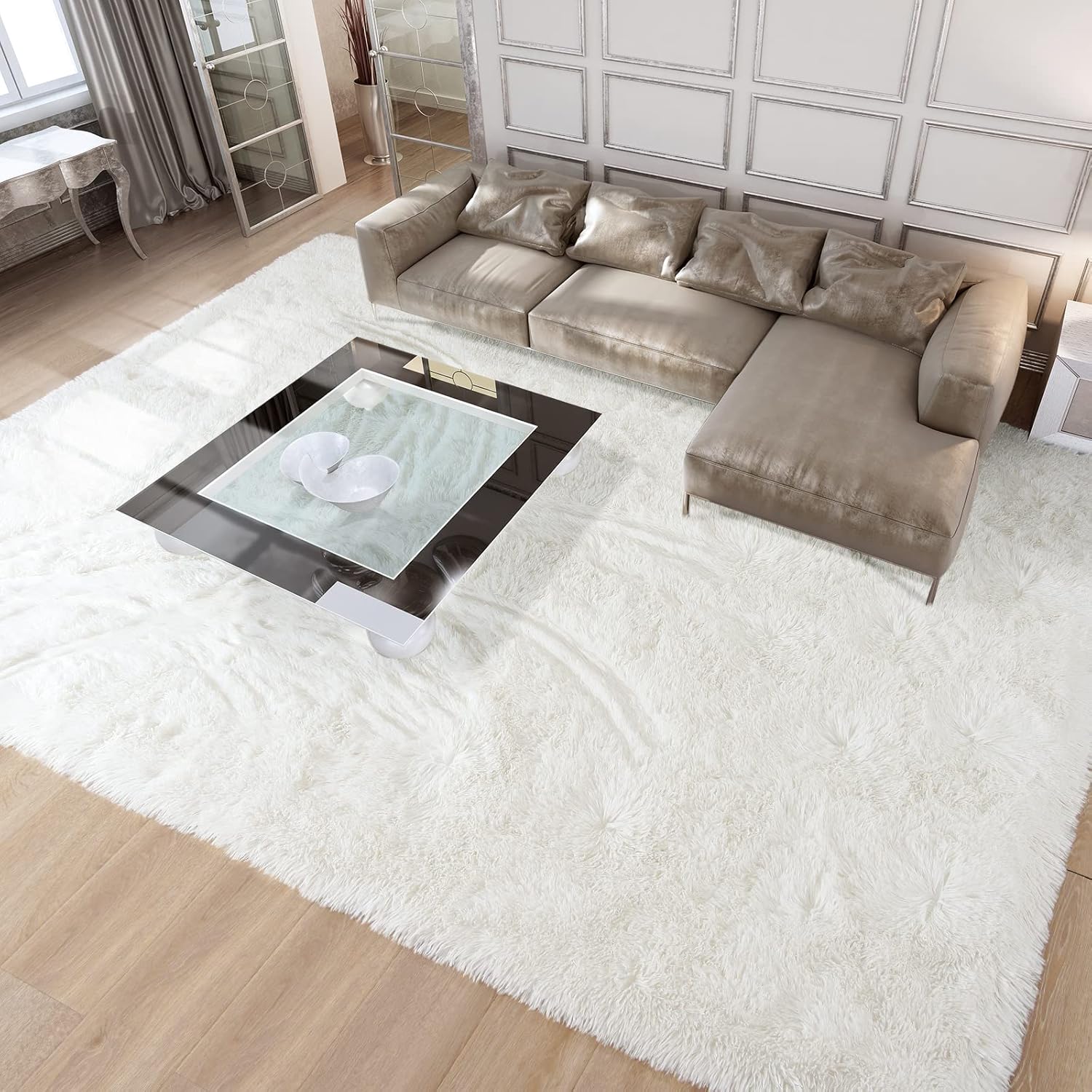 Merelax Soft Modern Indoor Large Shaggy Rug for Livingroom Bedroom Dorm Kids Room Home Decorative, Non-Slip Plush Fluffy Furry Fur Area Rugs Comfy Nursery Accent Floor Carpet 8x10 Feet, Ivory - Image 9