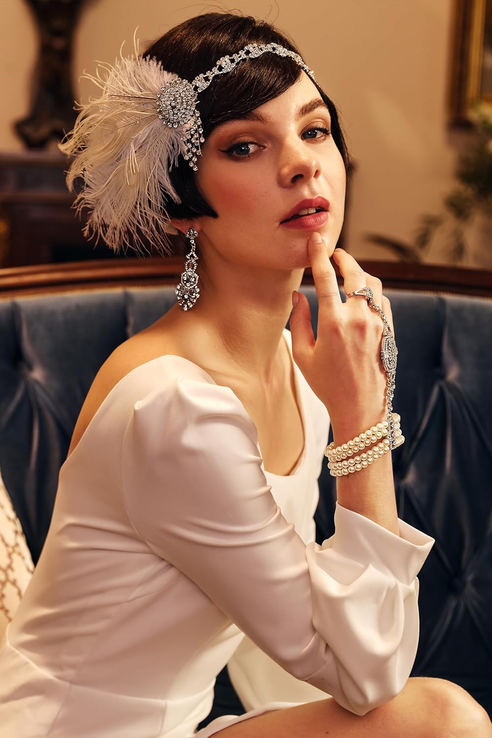 Coucoland 1920s Flapper Earrings Roaring 20s Great Gatsby Rhinestone Earrings - Image 6