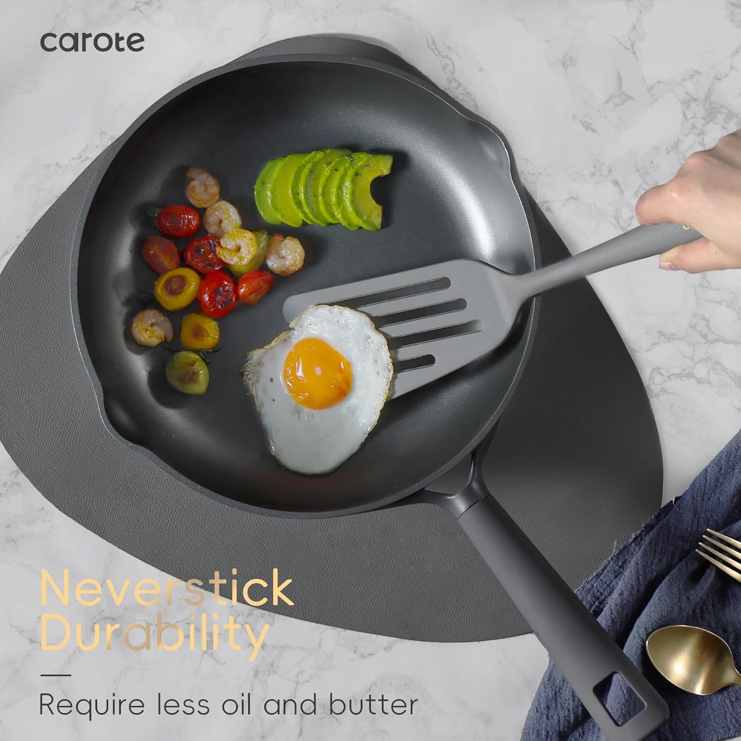 CAROTE 17pcs Pots and Pans Set Non Stick Dark Grey, Kitchen Cookware Set with Gold Trim, Premium Nonstick Pot and Pan, Induction Cookware - Image 4