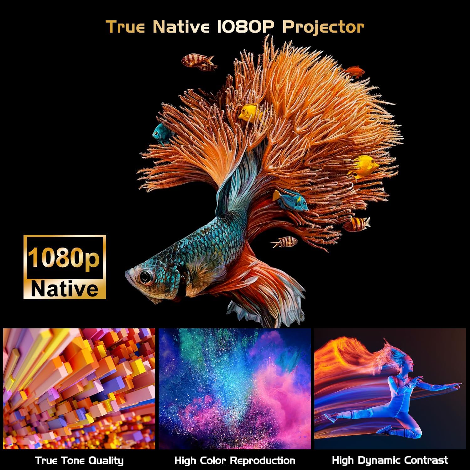 【4K Projector】Faltopu Native 1080P Projector, 500ANSI Projector with 5G WiFi and Bluetooth, Full HD Outdoor Projector, 300'' Mini Portable Movie Projector Compatible with with Android/iOS/Windows - Image 3