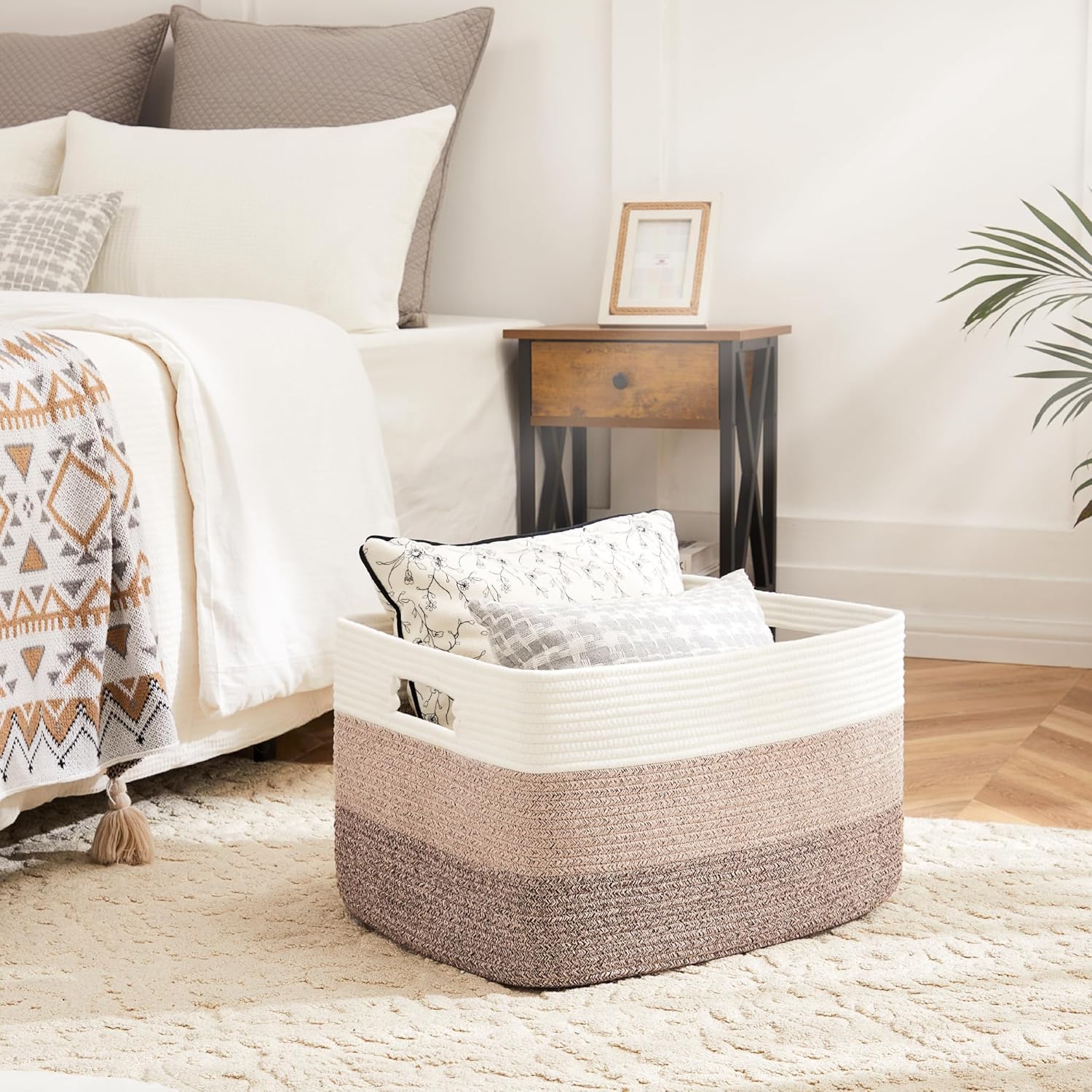Blanket Basket,Rectangle Woven Baskets for Storage,65L Laundry Basket for Decorative Nursery Blanket,Toys,Dirty Clothes and Magazine in Shelves,Baby Room,and Living Room - Image 3