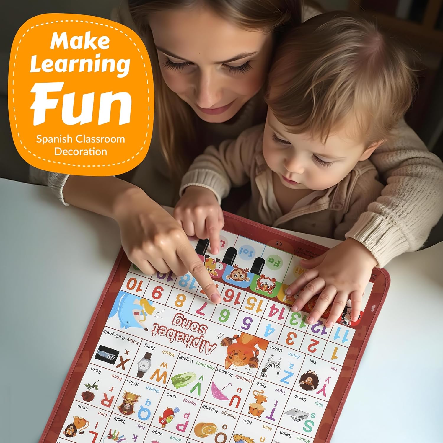 Bilingual English & Spanish Learning Interactive Alphabet Wallchart - Includes Talking ABC, 123s & Music Poster - Educational Kids Learning Toy, Educational Gift for 3+ Years Old Girls & Boys - Image 3
