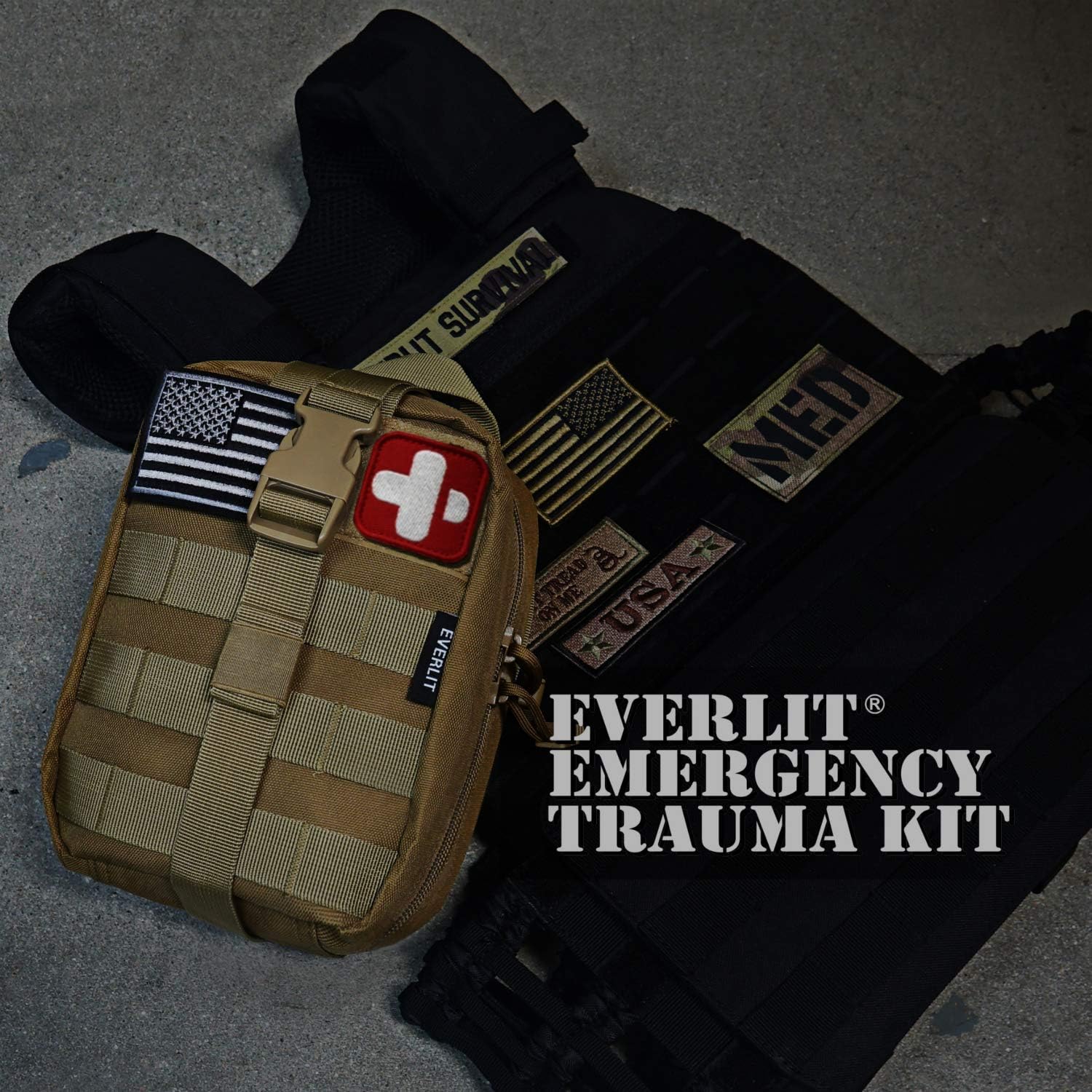 EVERLIT Emergency Trauma Kit, CAT GEN-7 Multi-Purpose SOS Everyday Carry IFAK for Wilderness, Trip, Cars, Hiking, Camping, Father’s Day Birthday Gift for Him Men Husband Dad Boyfriend (Tan) - Image 4