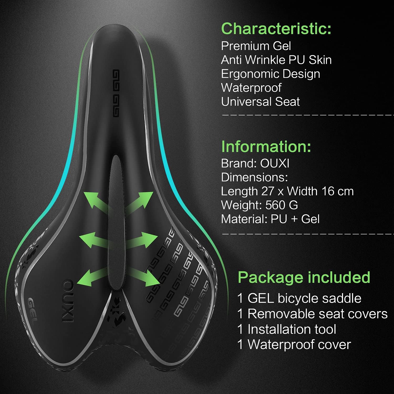 OUXI Comfort Bike Seat Comfortable Gel Bicycle Saddle Replacement Soft Padded with Shock Absorbing Waterproof for MTB Mountain Bike Road Bike Exercise Bike Men Women and Ladies - Image 3