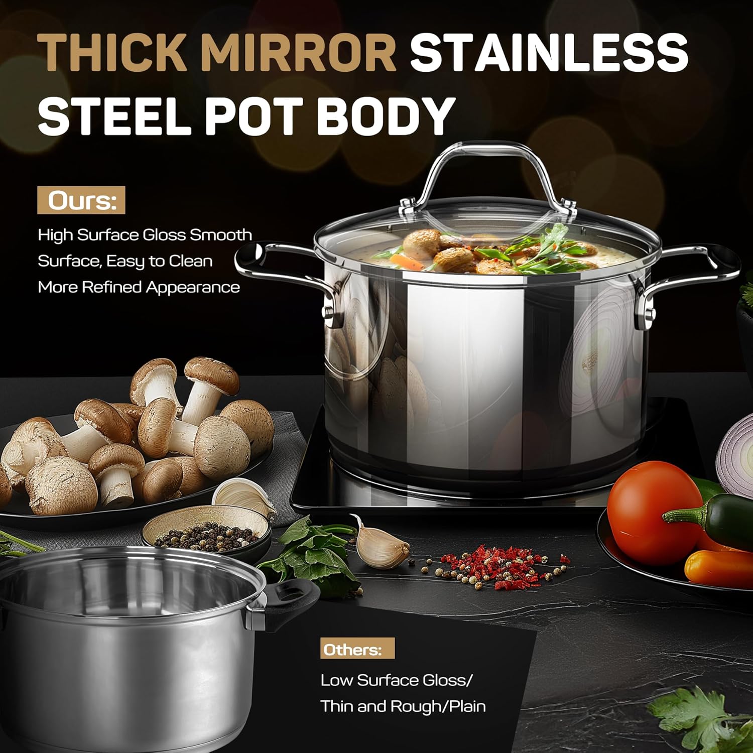Tri-Ply Stainless Steel Pots and Pans Set 11-PC, 18/10 Stainless Steel Induction Cookware Set with Steamer Insert, Kitchen Cookware Sets with Stay Cool Ergonomic Handles, Dishwasher, Oven Safe - Image 6