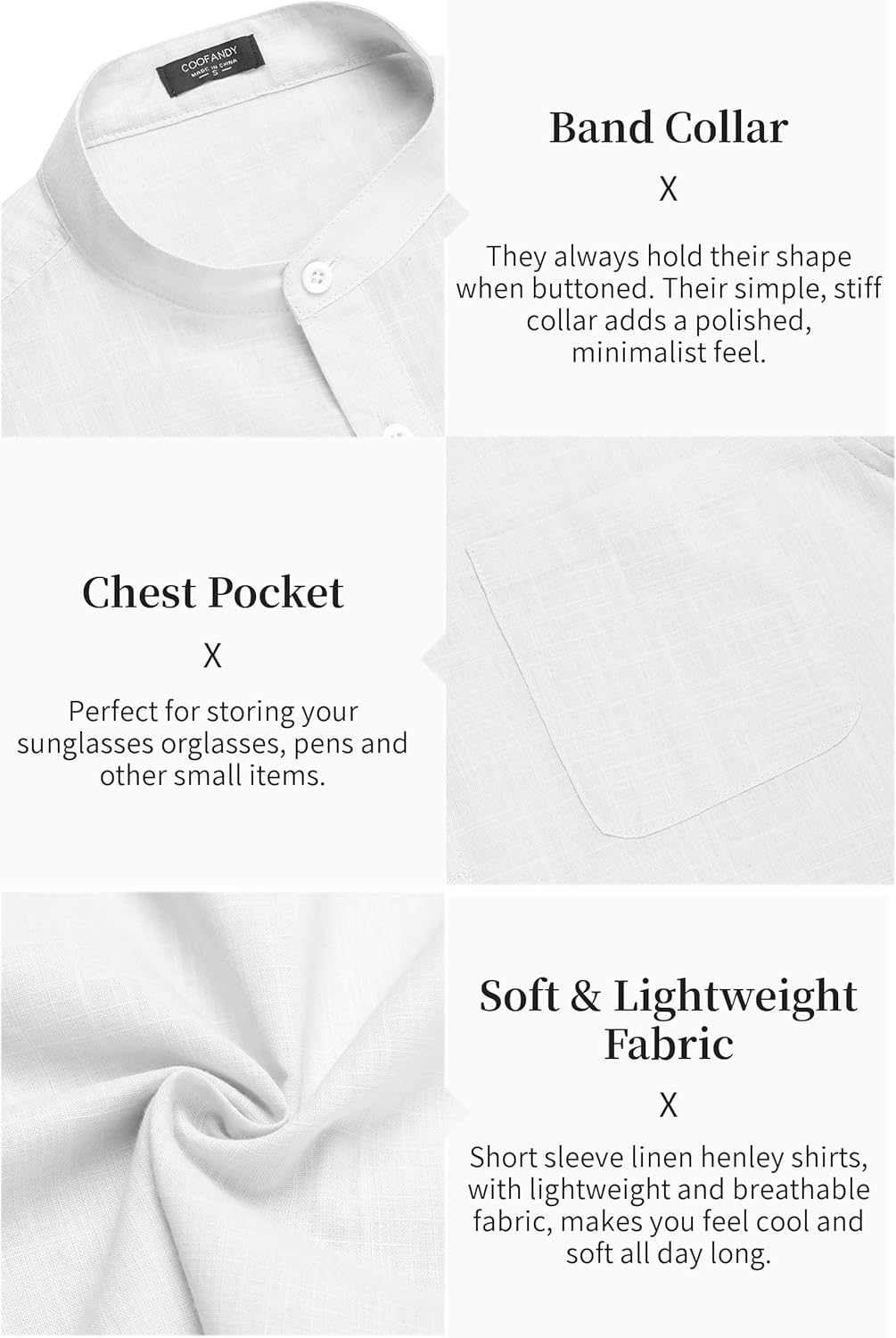 COOFANDY Men's Cotton Linen Henley Shirt Short Sleeve Hippie Casual Beach T-Shirts with Pocket - Image 6