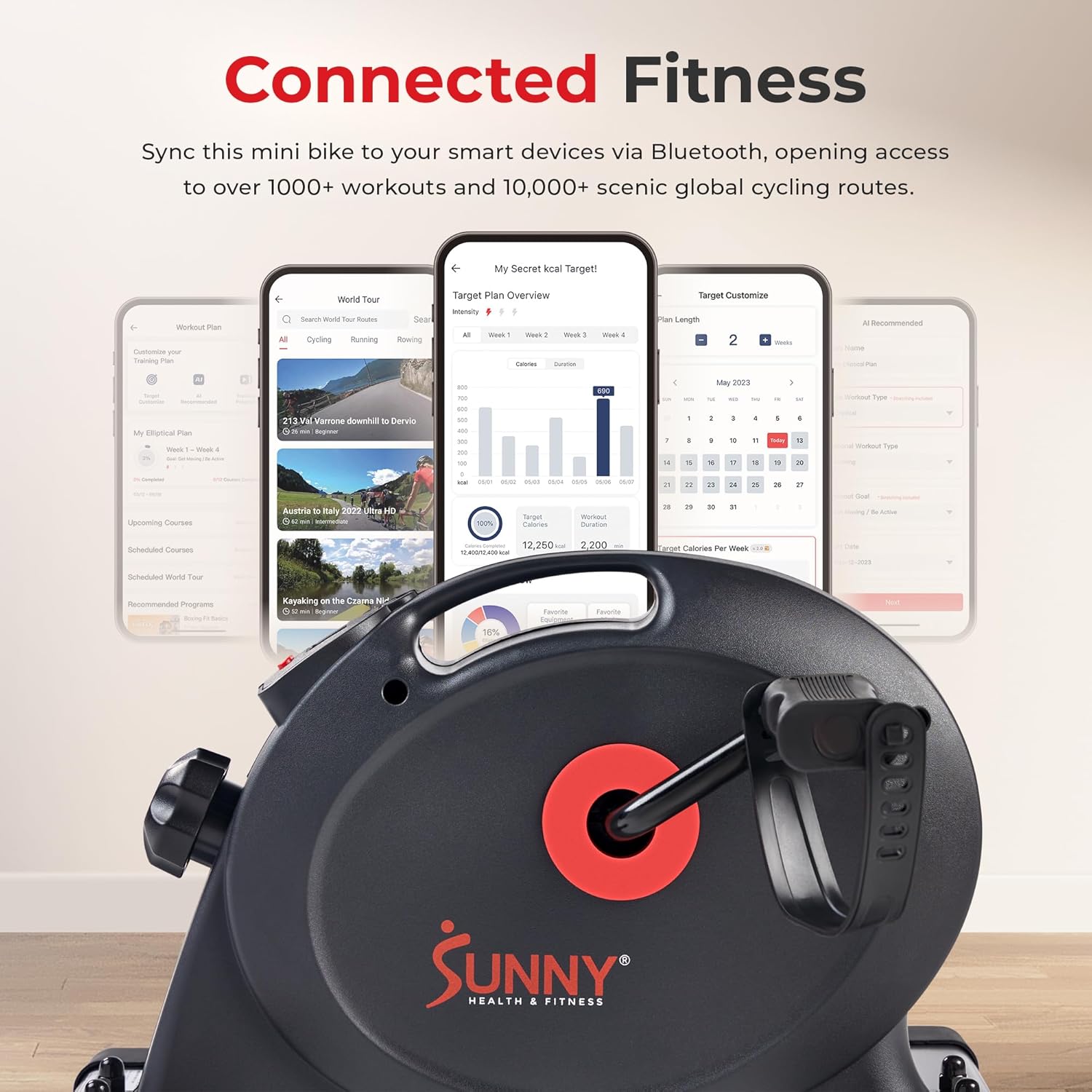 Sunny Health & Fitness Smart Mini Pedal Exerciser, Under Desk Bike/Elliptical for Home Workout & Cycle Cardio Training, Free SunnyFit App Link, Optional in Color, Mat/Workout Bands or Steel Stabilizer - Image 7