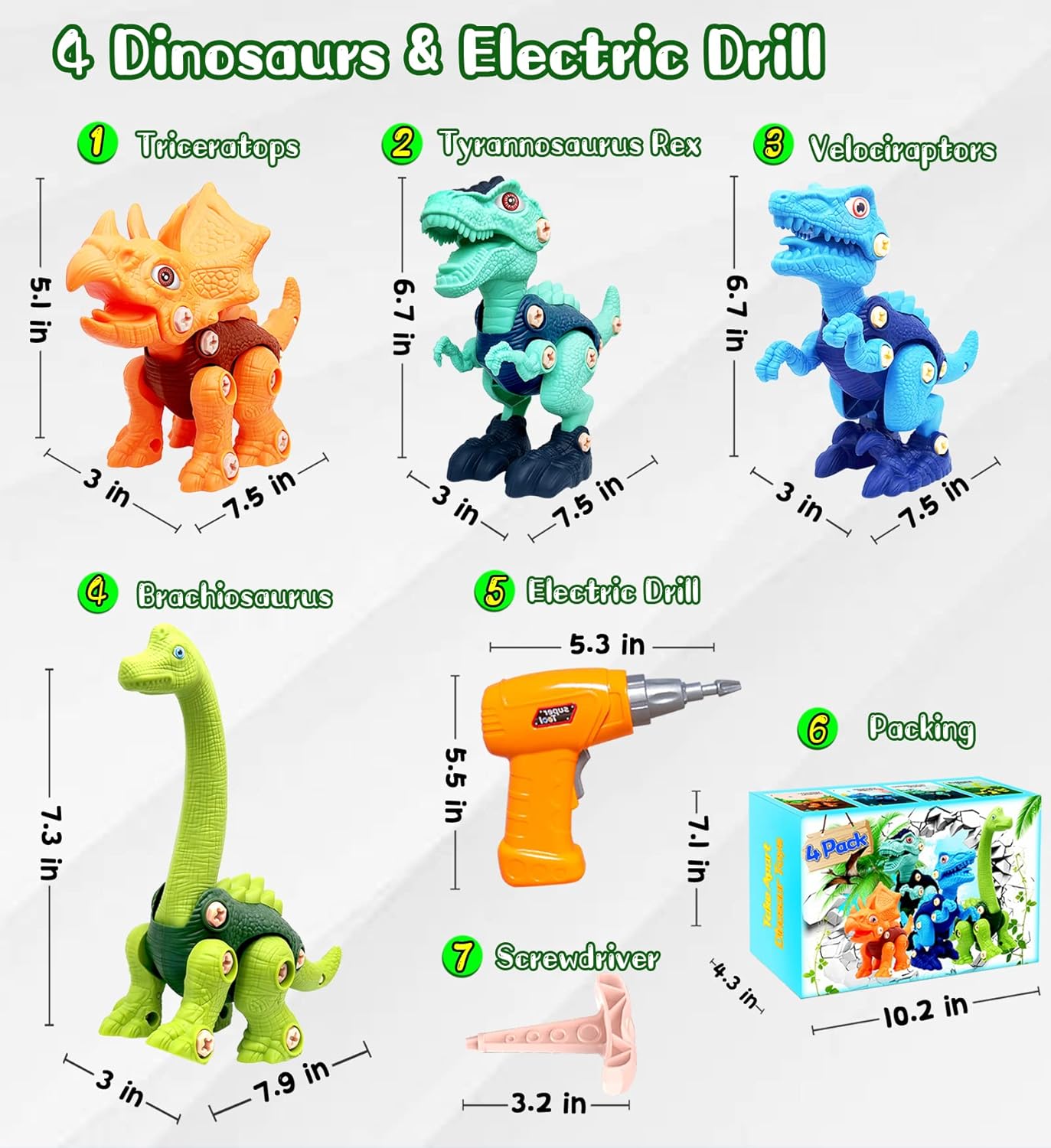Dinosaur Toys for Kids, 4 Pack Take Apart Dinosaur Toys with Electric Drill for 3 4 5 6 7 8Year Old Boys and Girls, STEM Construction Building Play Toy for Christmas Birthday Gifts - Image 7