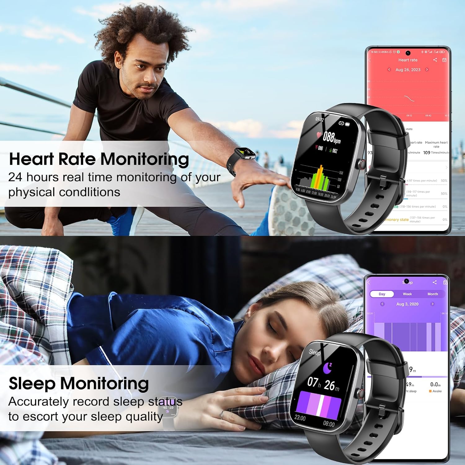 Smart Watch for Men Women Answer/Make Call, 1.91" Touch Smartwatch Heart Rate/Sleep/Steps Monitor, 110+ Sports Fitness Watch, IP68 Waterproof Activity Tracker Watch for Android iOS, Black - Image 7