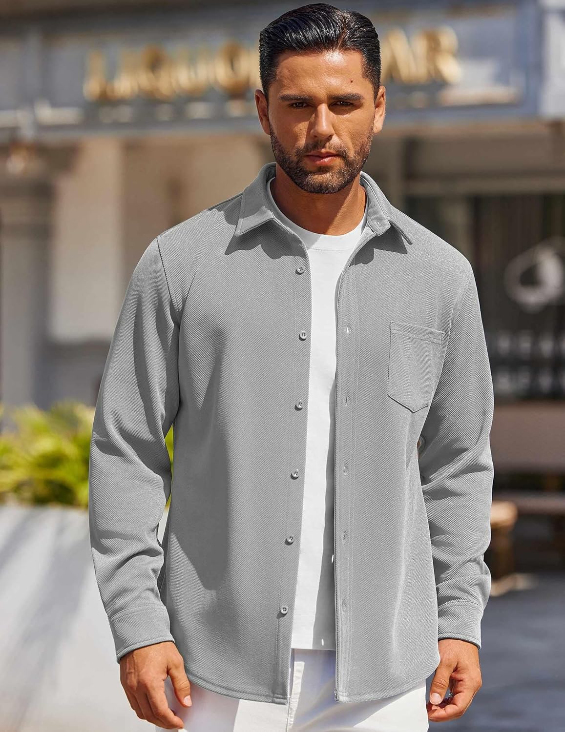 COOFANDY Mens Long Sleeve Button Down Shirts Wrinkle Free Shacket Jacket Stretch Casual Overshirt - Image 4